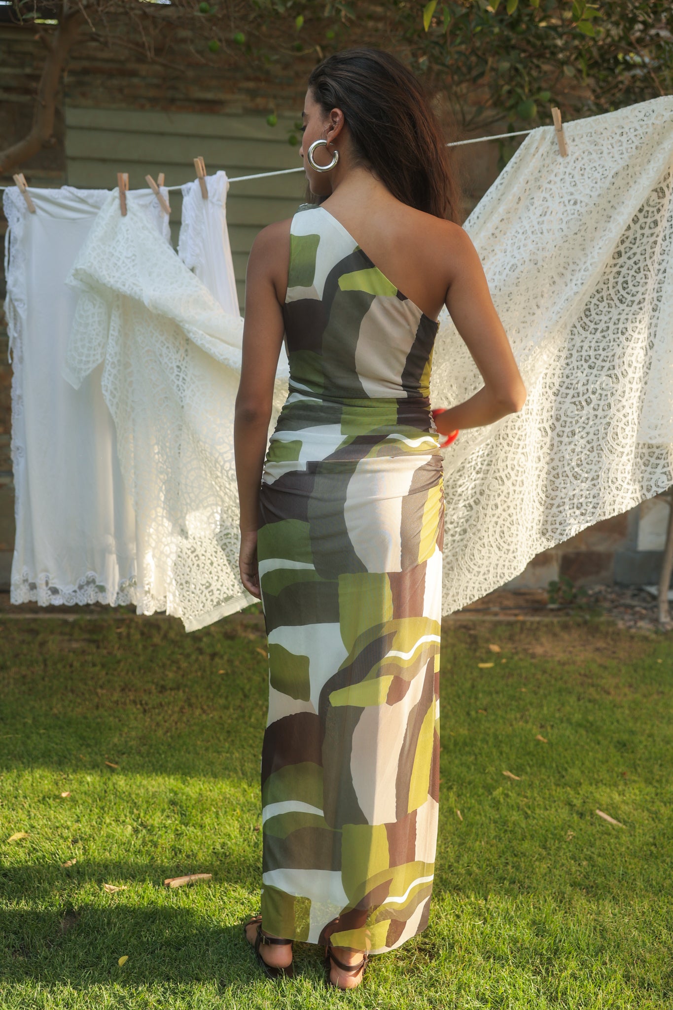 One shoulder Tulle dress in Green