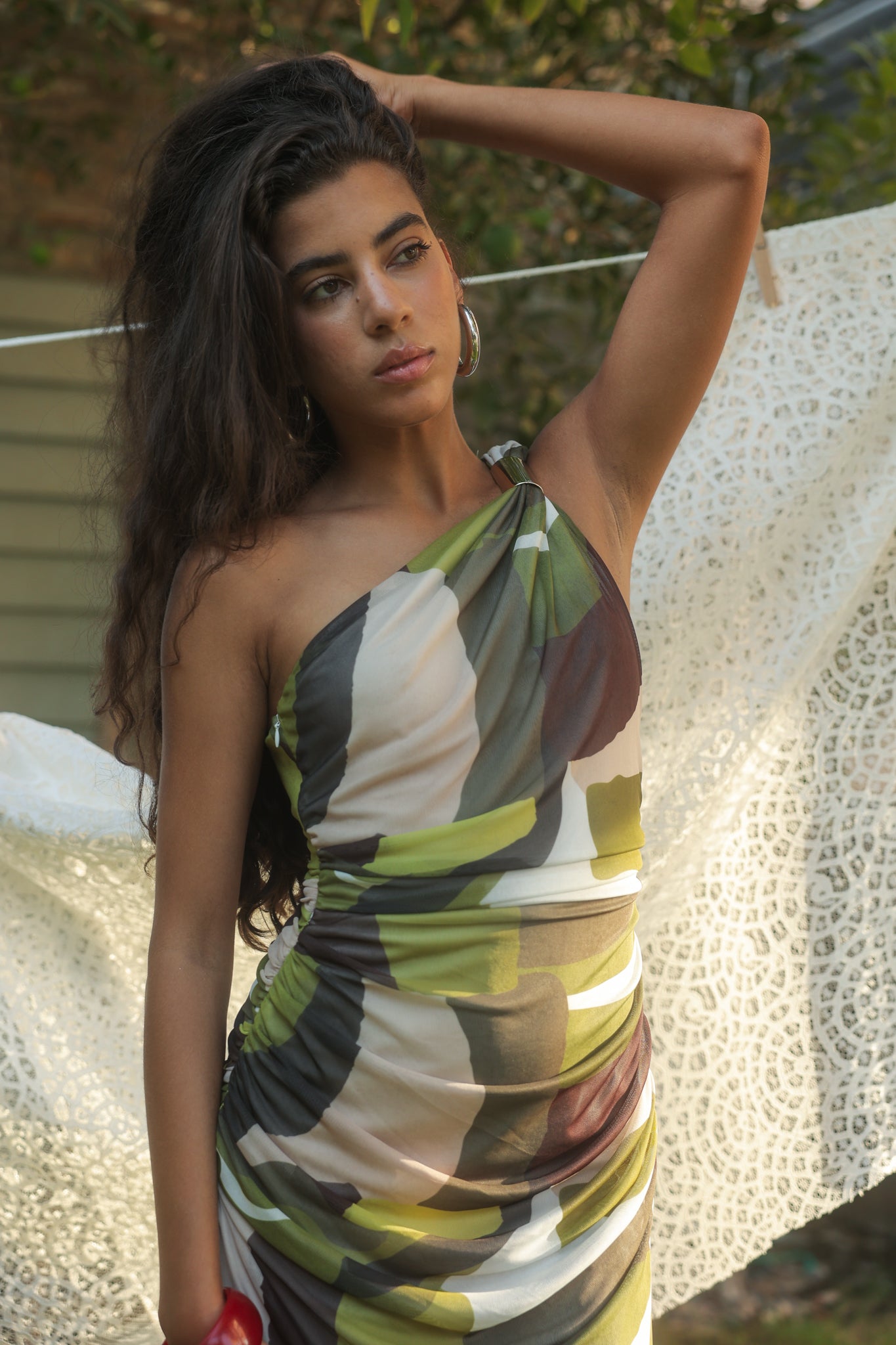 One shoulder Tulle dress in Green