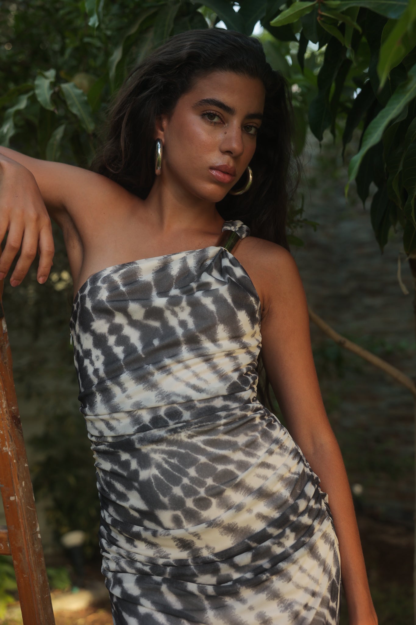 One shoulder Tulle dress in Gray
