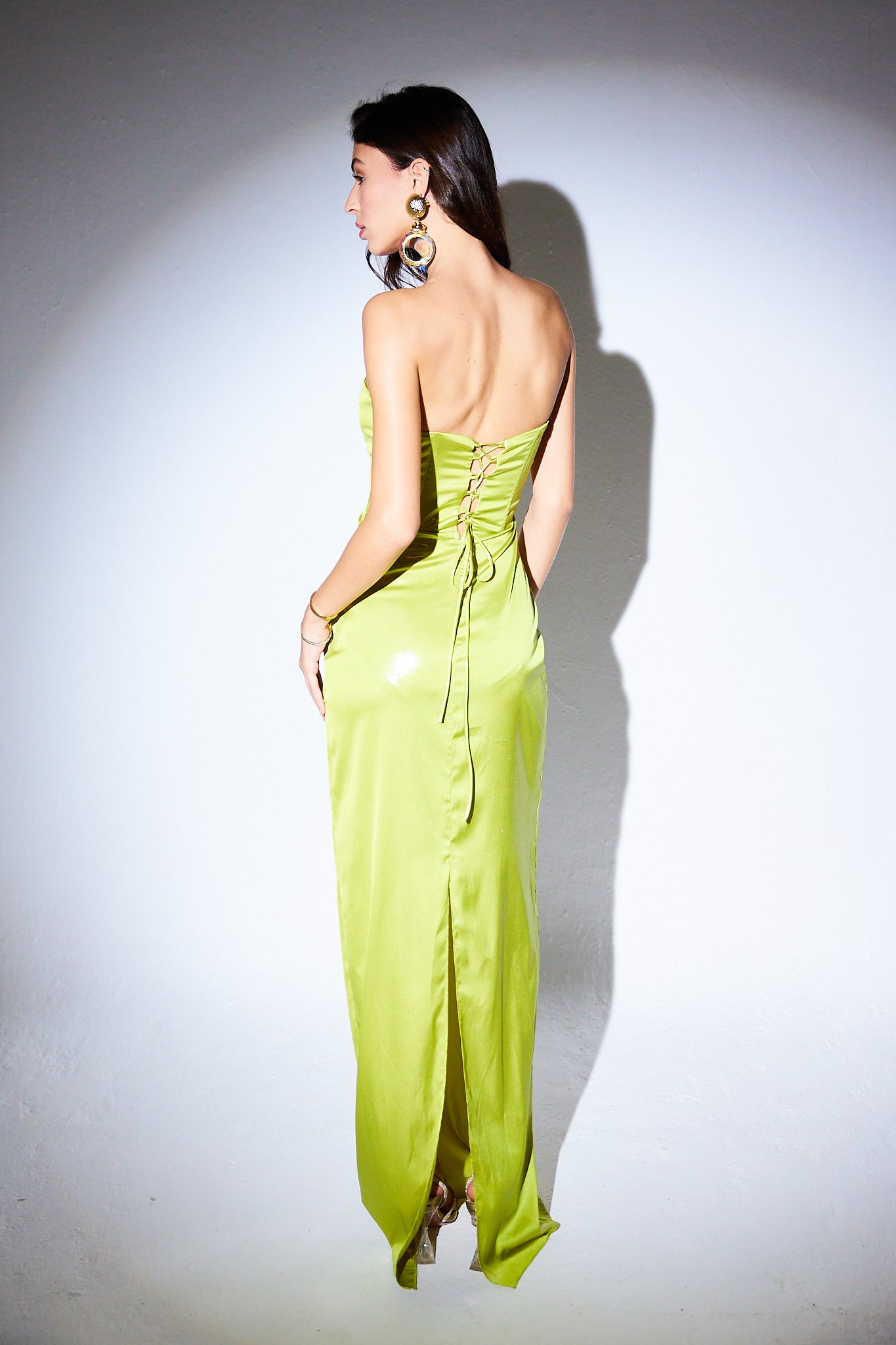 Metallic long dress in Lime Green