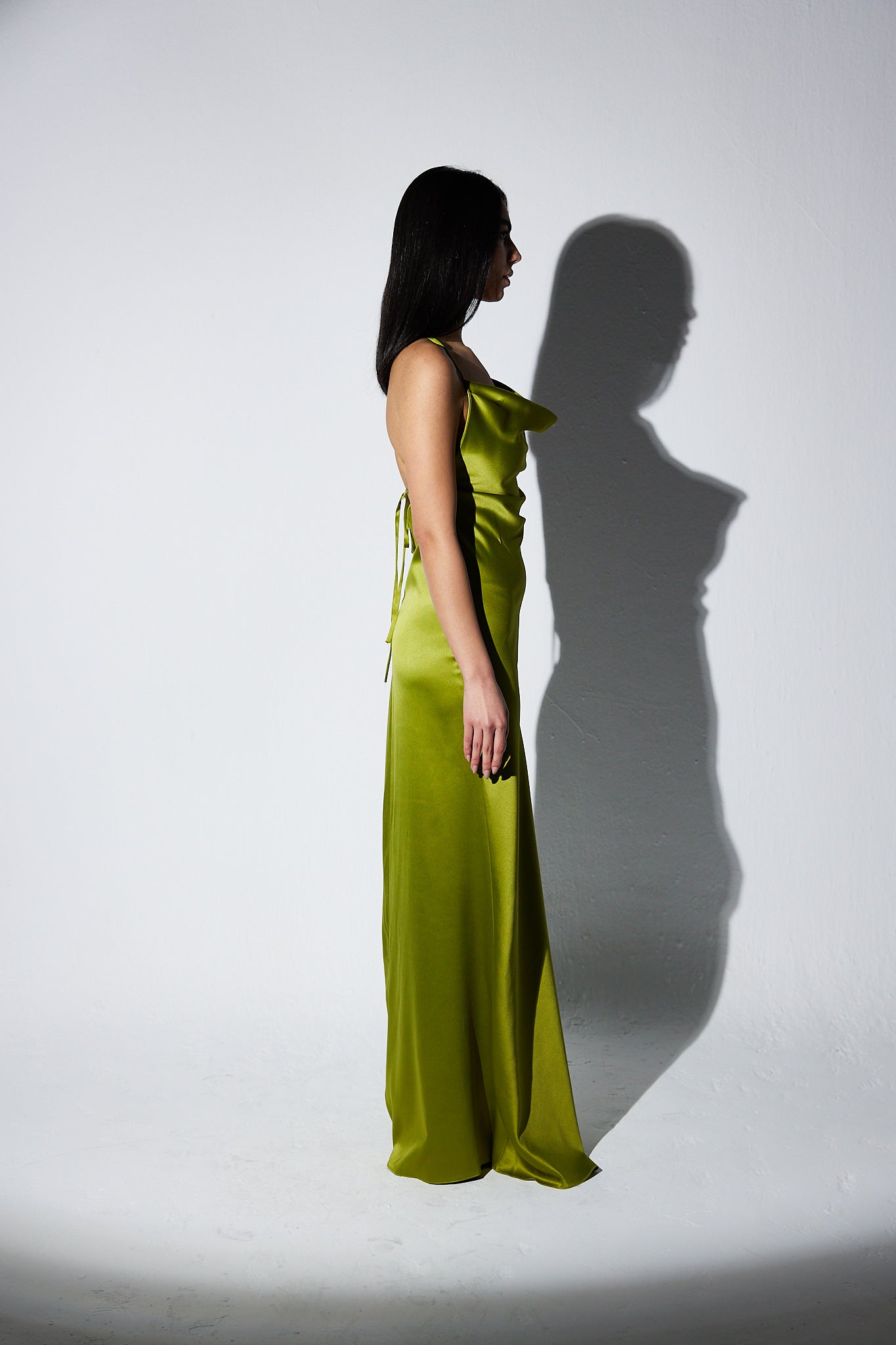 The Backless Satin in Lime Green