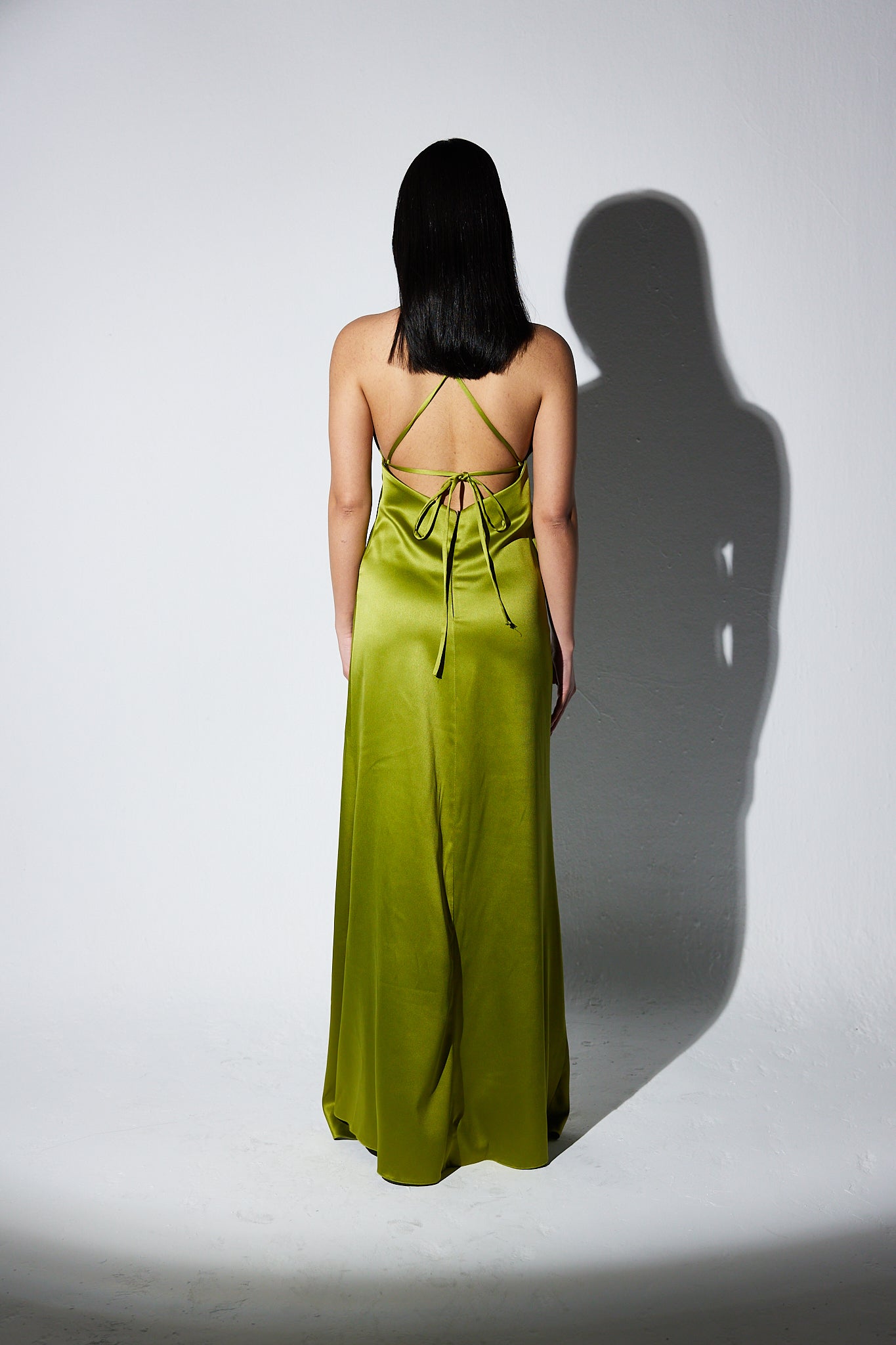 The Backless Satin in Lime Green