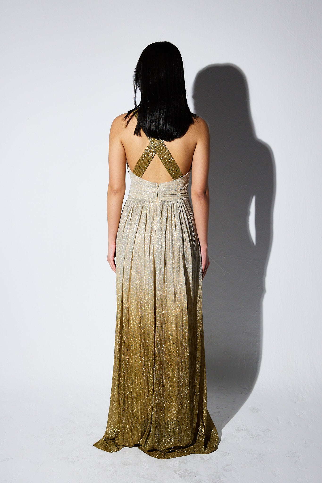 Gold halter neck tulle dress