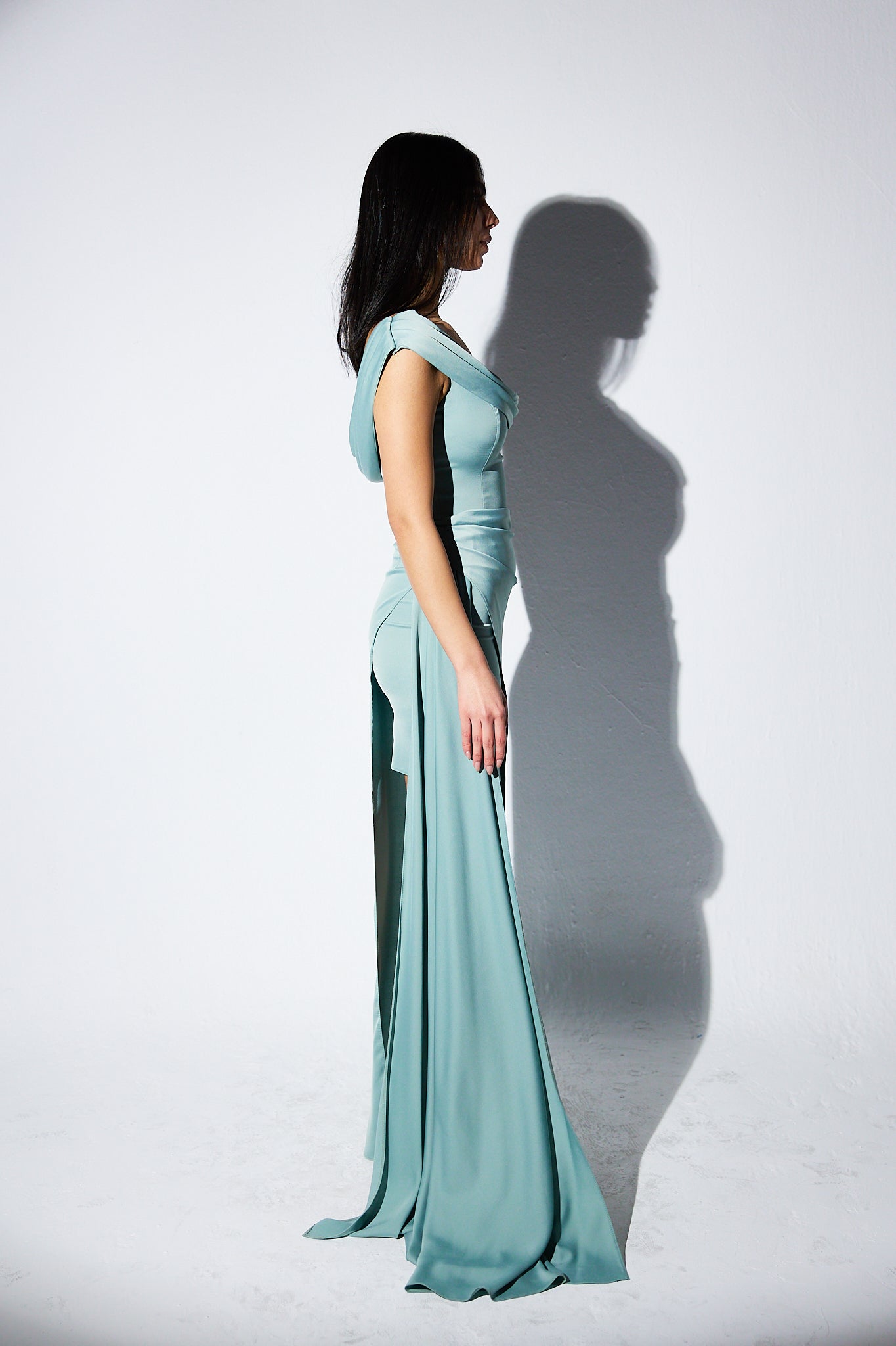 High low one shoulder dress in Mint