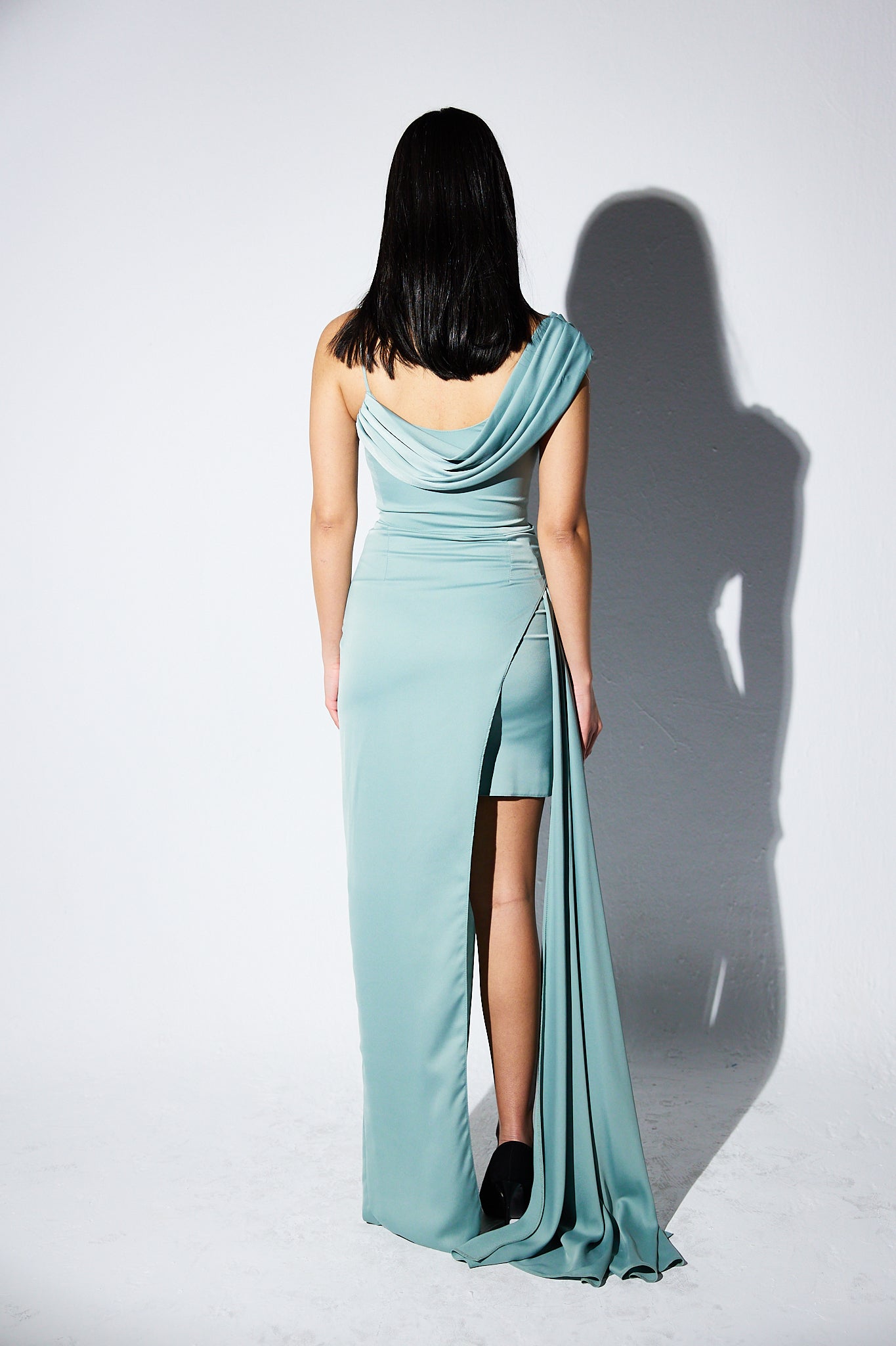 High low one shoulder dress in Mint