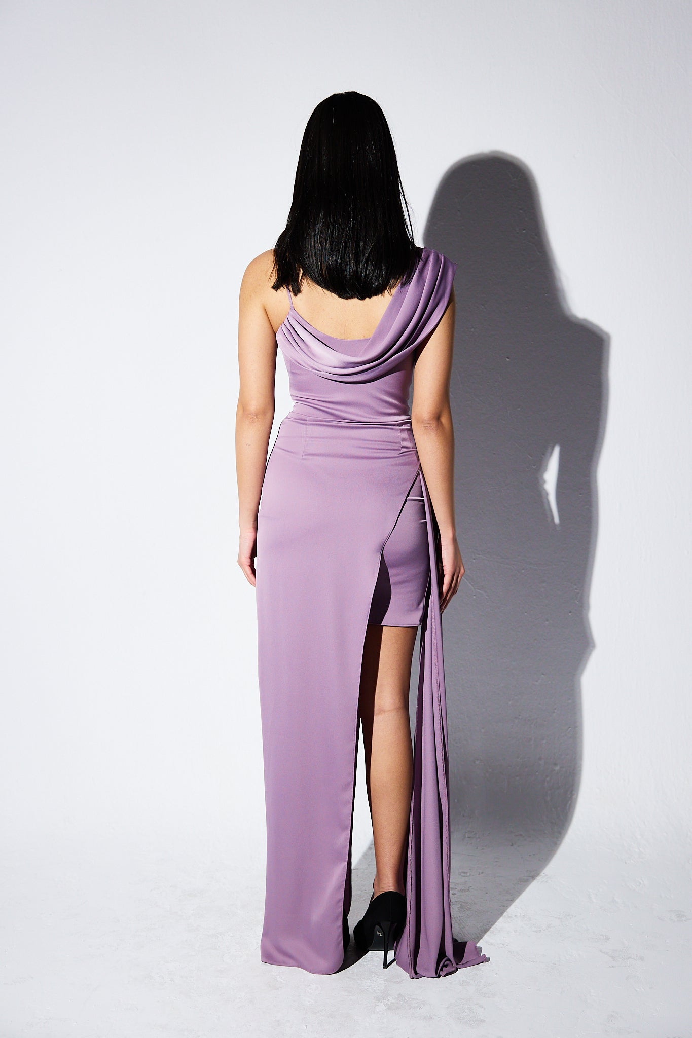 High low one shoulder dress in Purple