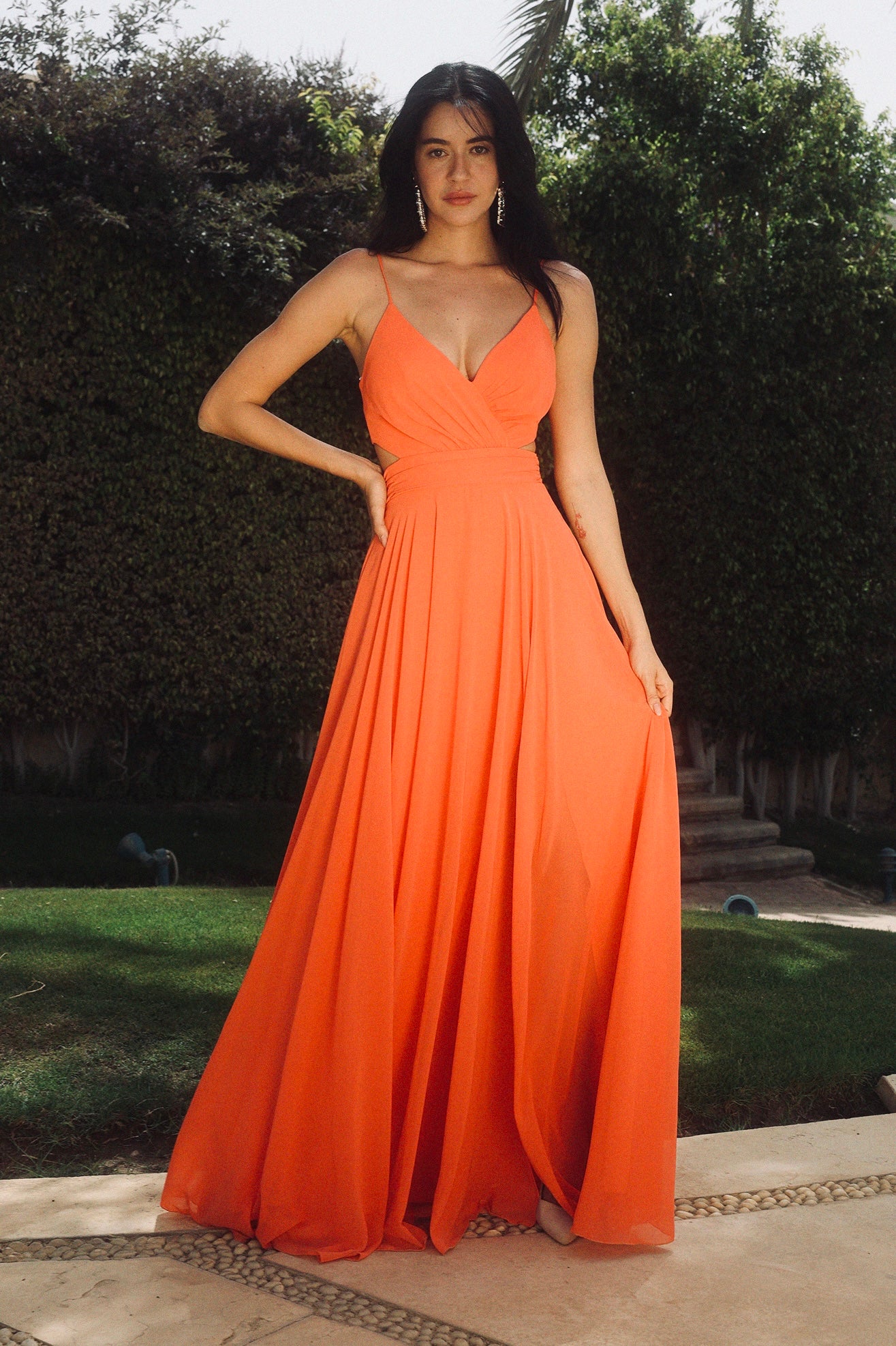 Cutout Backless Dress in Orange