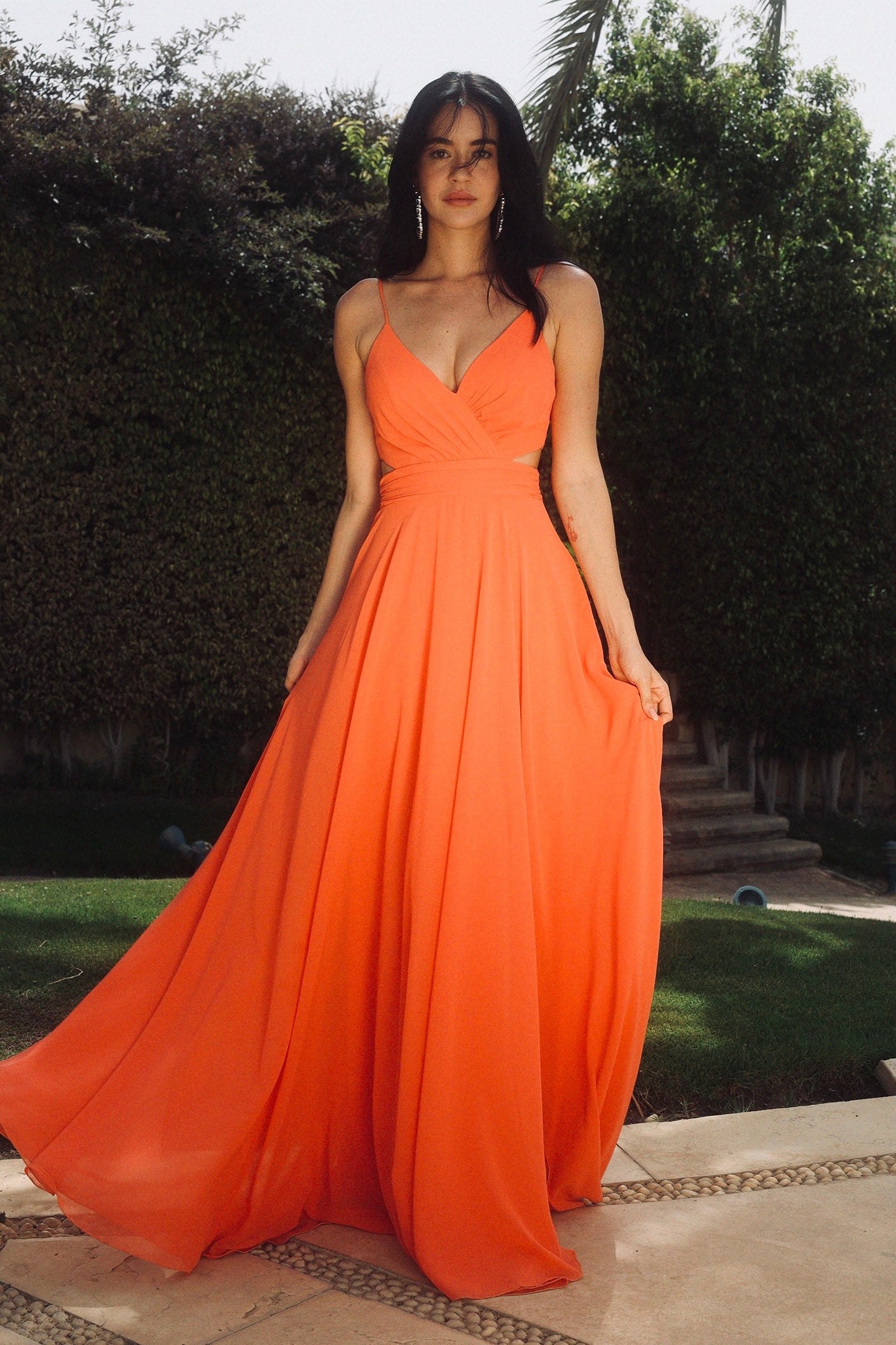 Cutout Backless Dress in Orange
