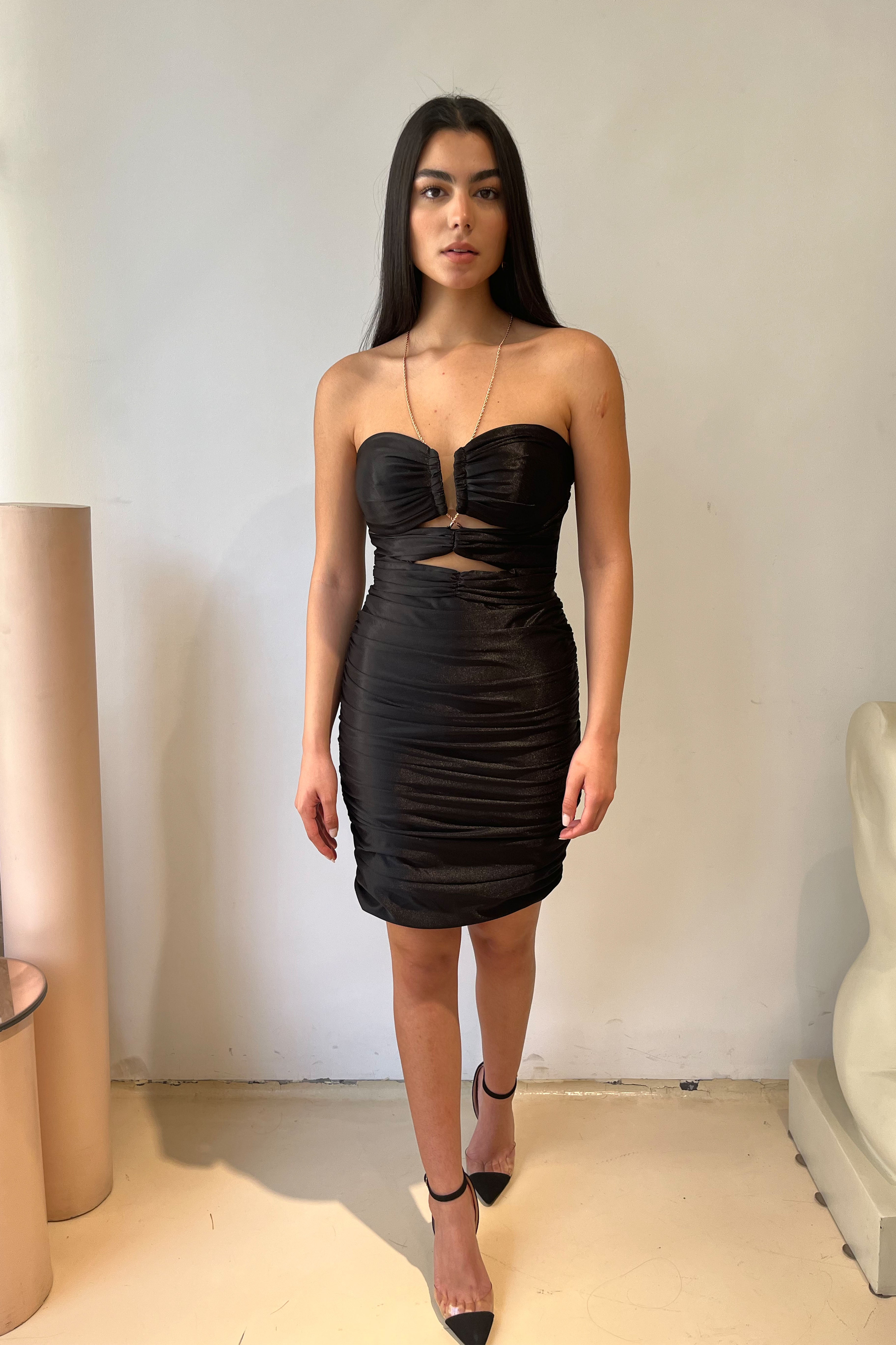 Halter neck short dress in Black