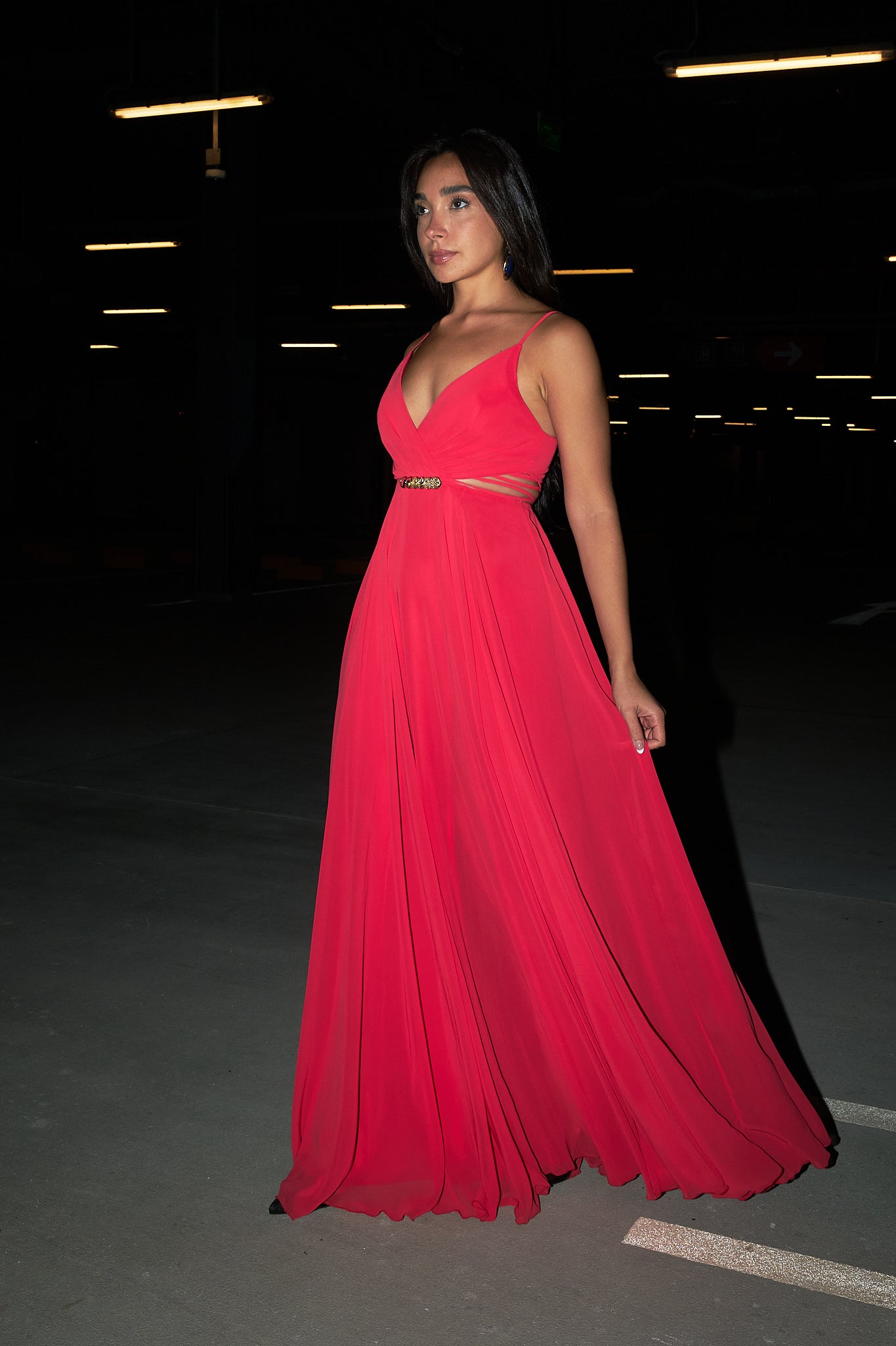 Cutout long backless Dress in Red