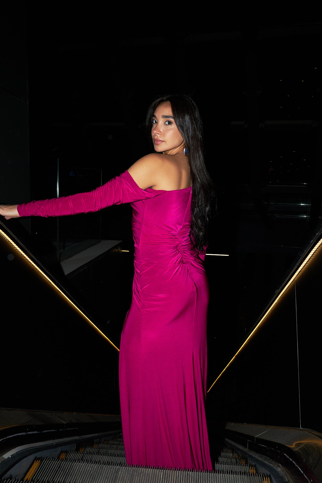 Off Shoulder cutout Dress in Fuchsia