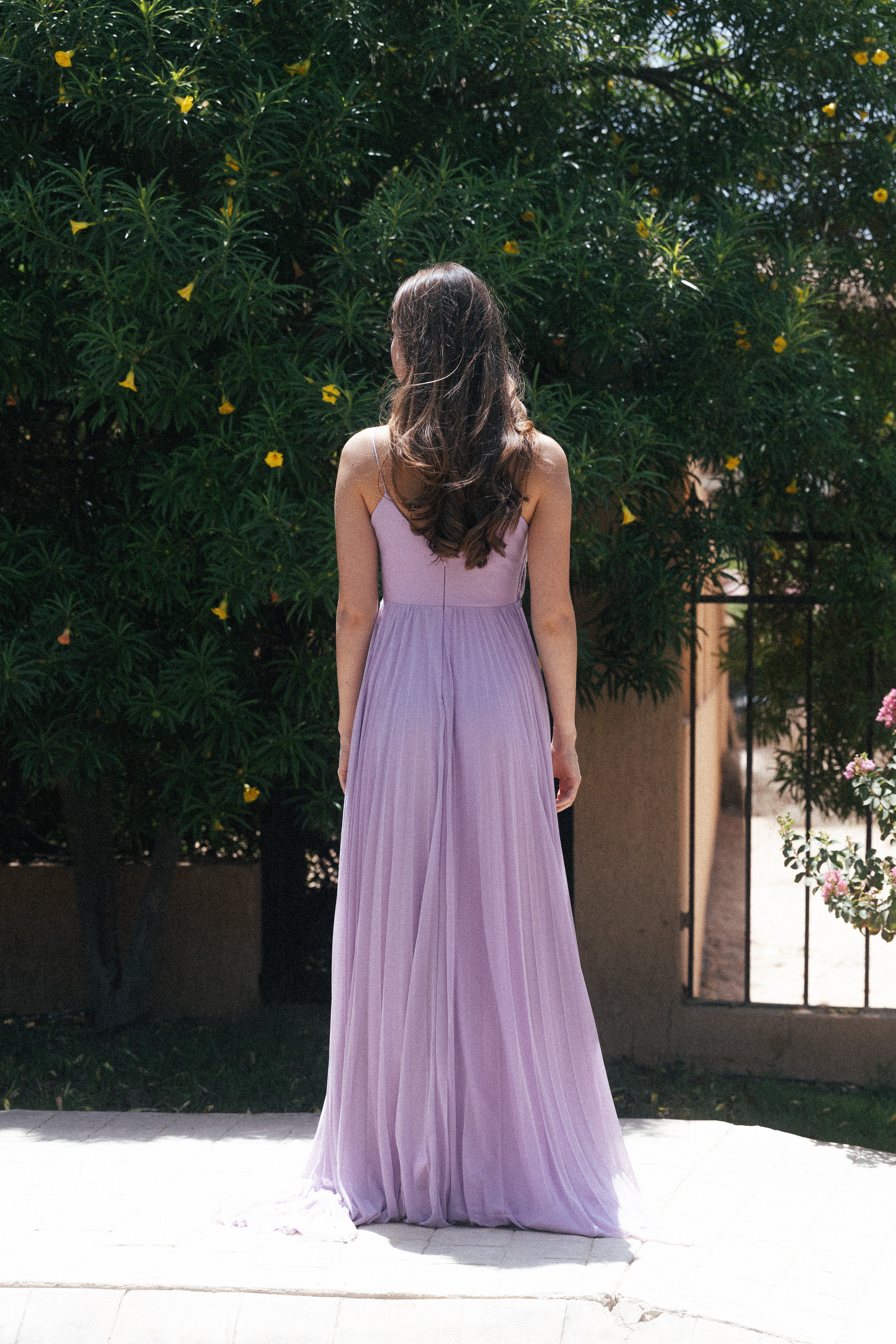 Plisse Tulle Long Dress With Slit in Lilac