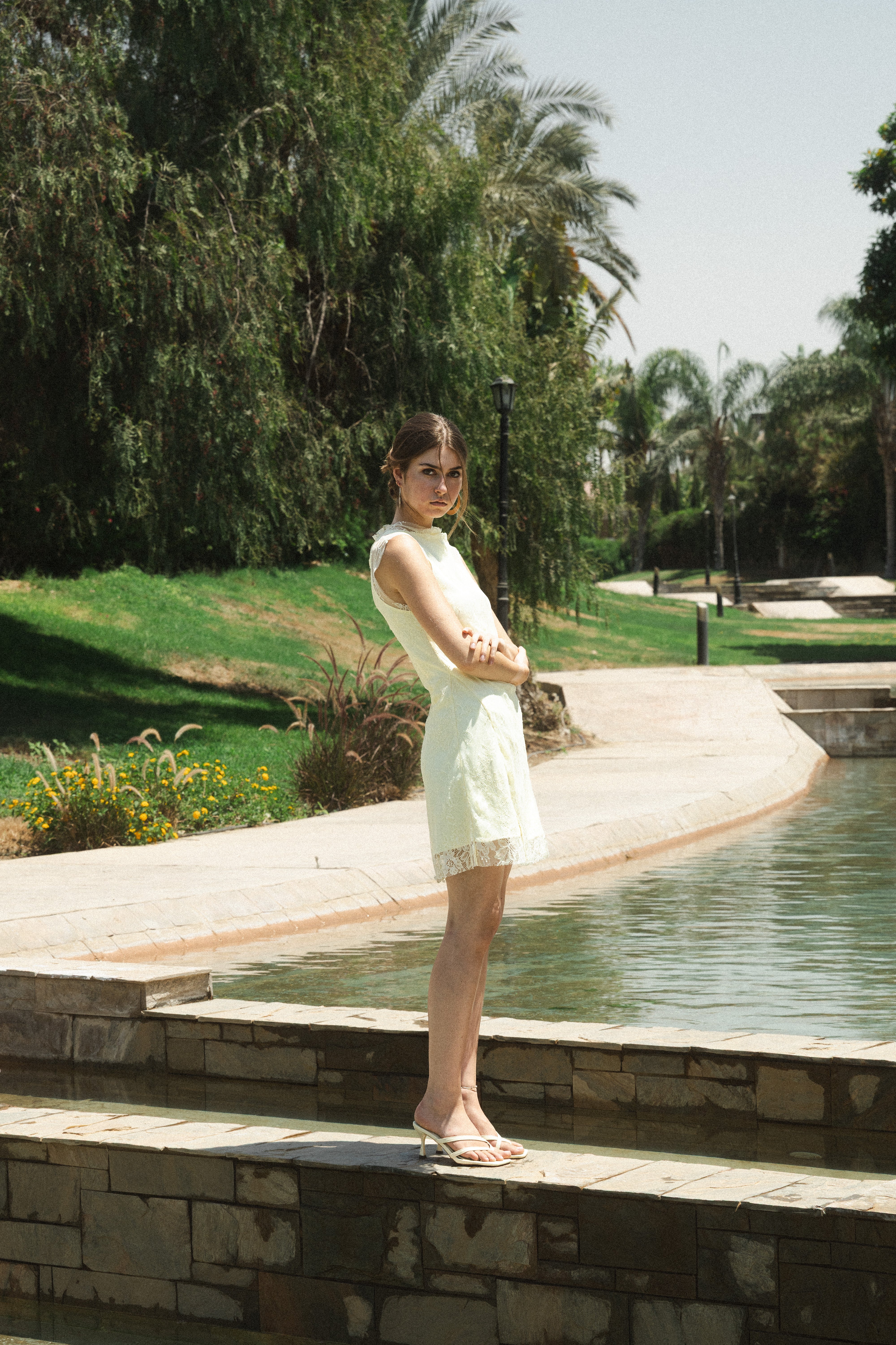 Mini Lace Dress in Pale Yellow