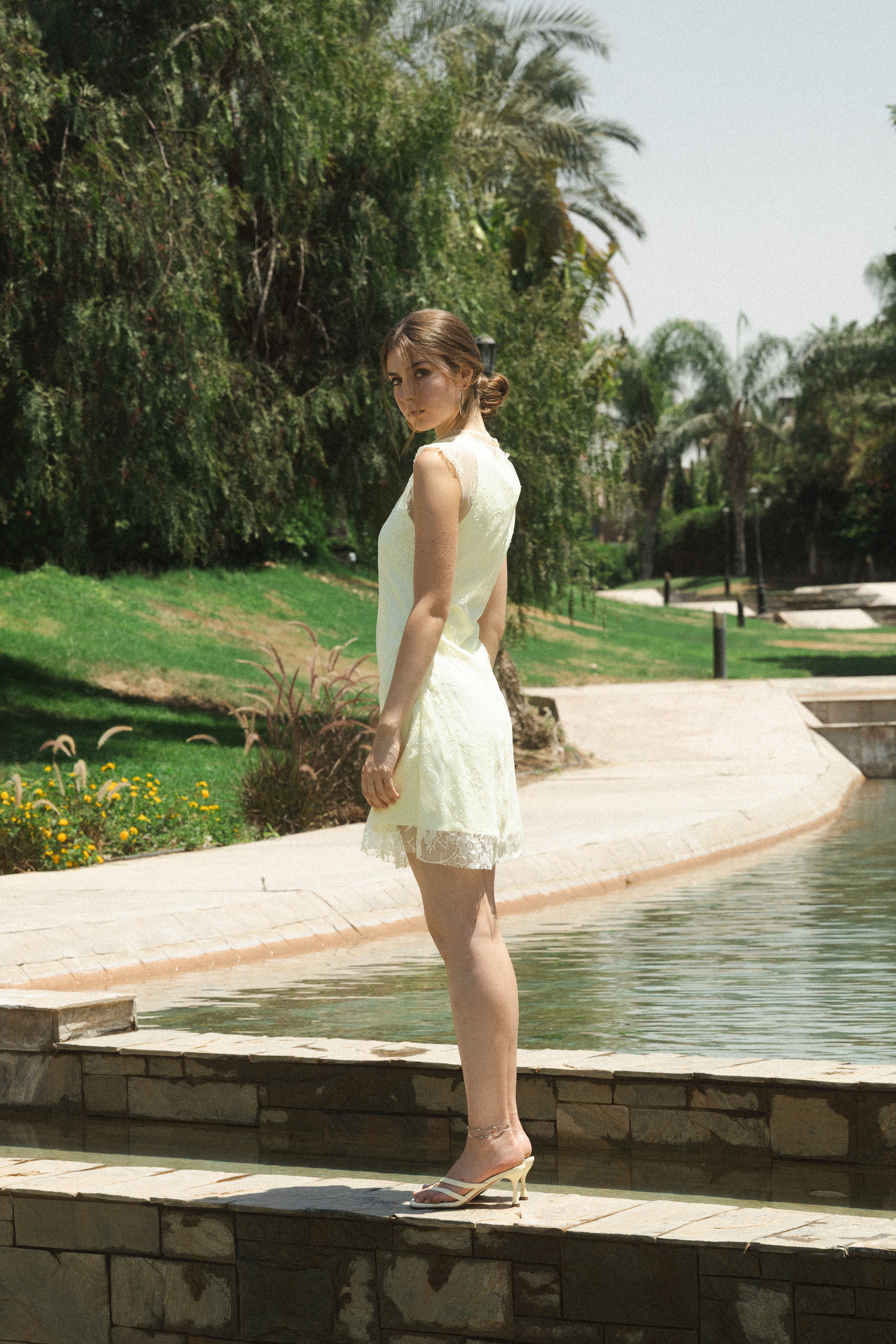 Mini Lace Dress in Pale Yellow