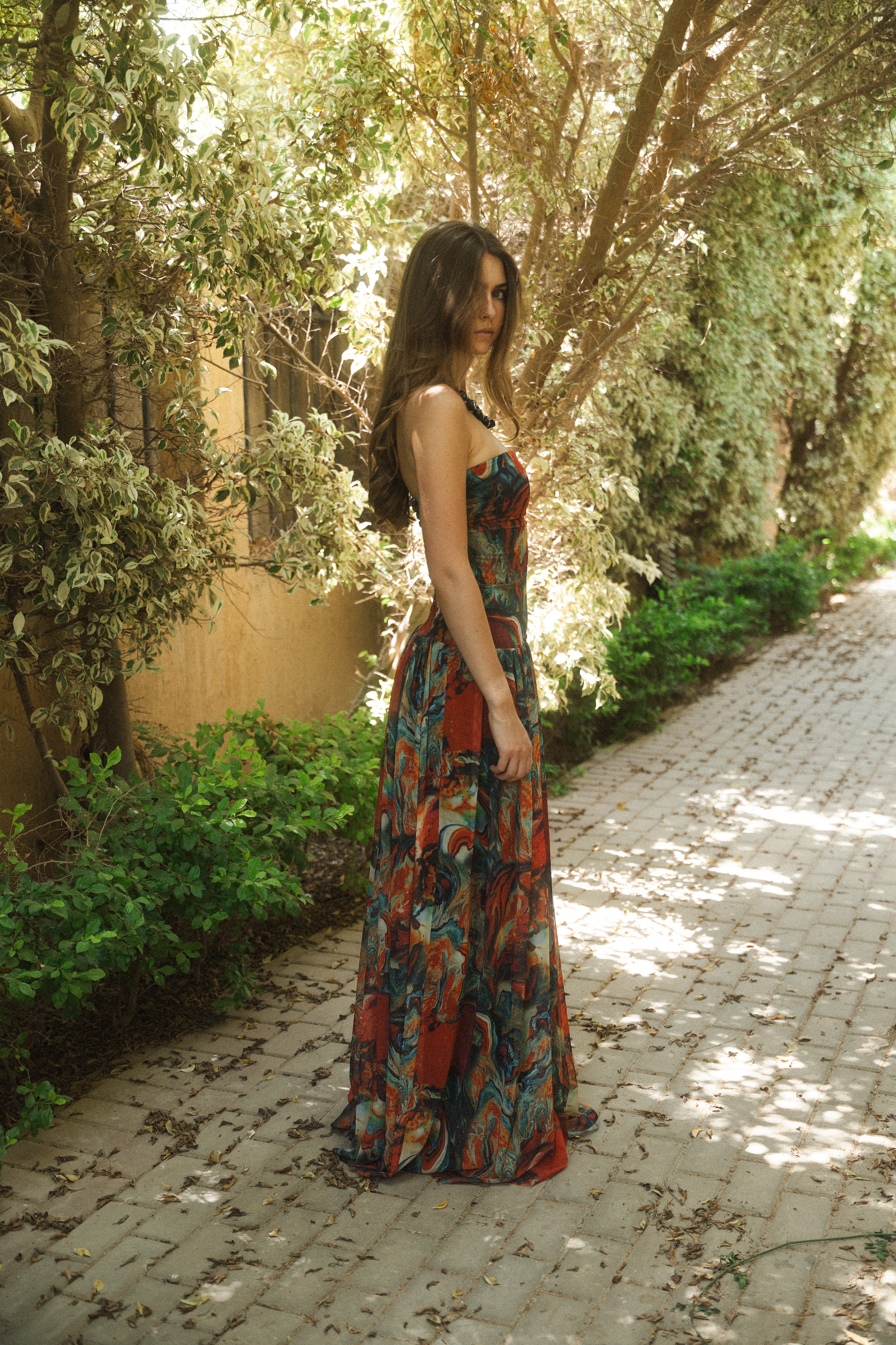 Strapless Tulle Long Dress in Colorful