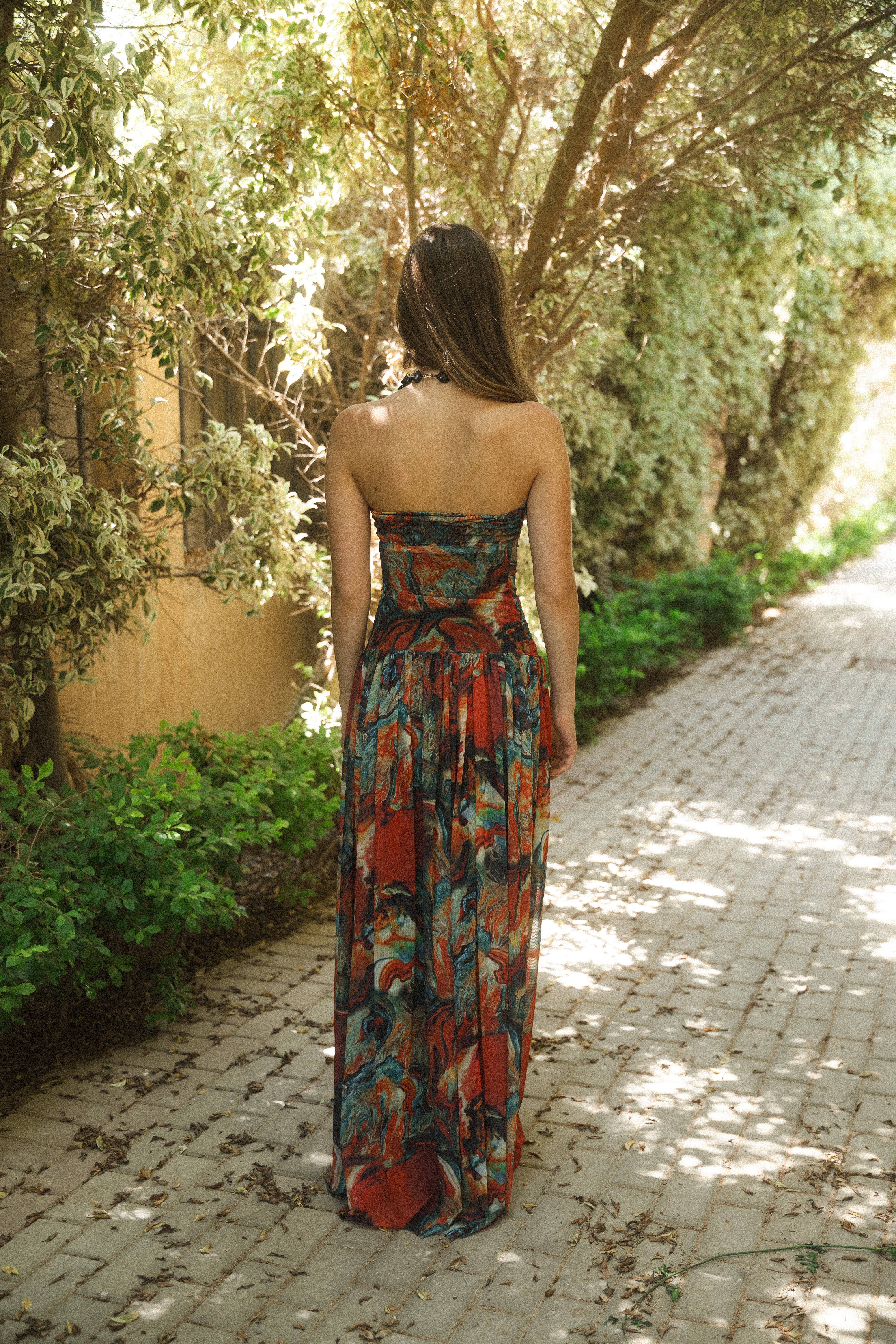 Strapless Tulle Long Dress in Colorful