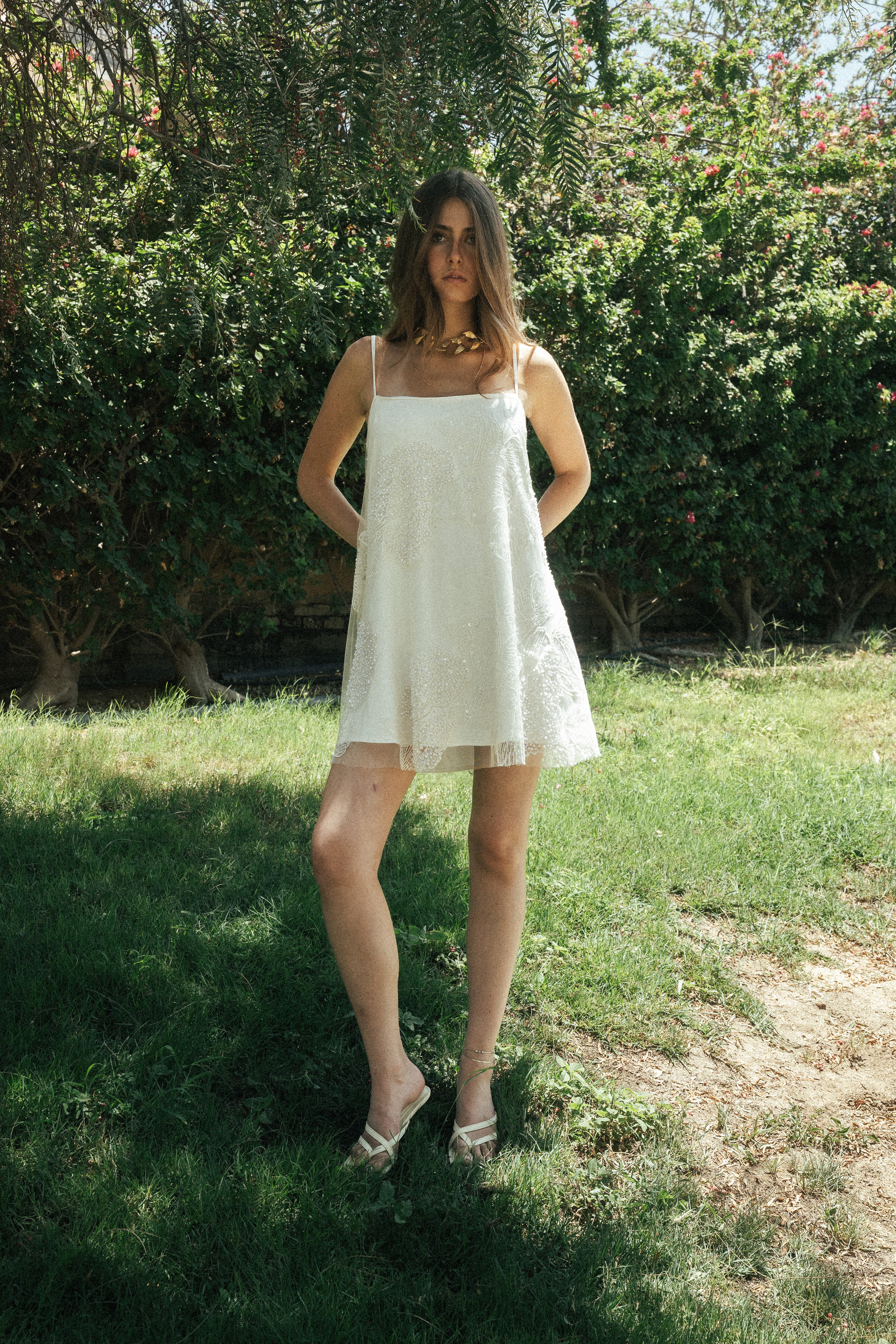 Signature Beaded Nightie in Off White