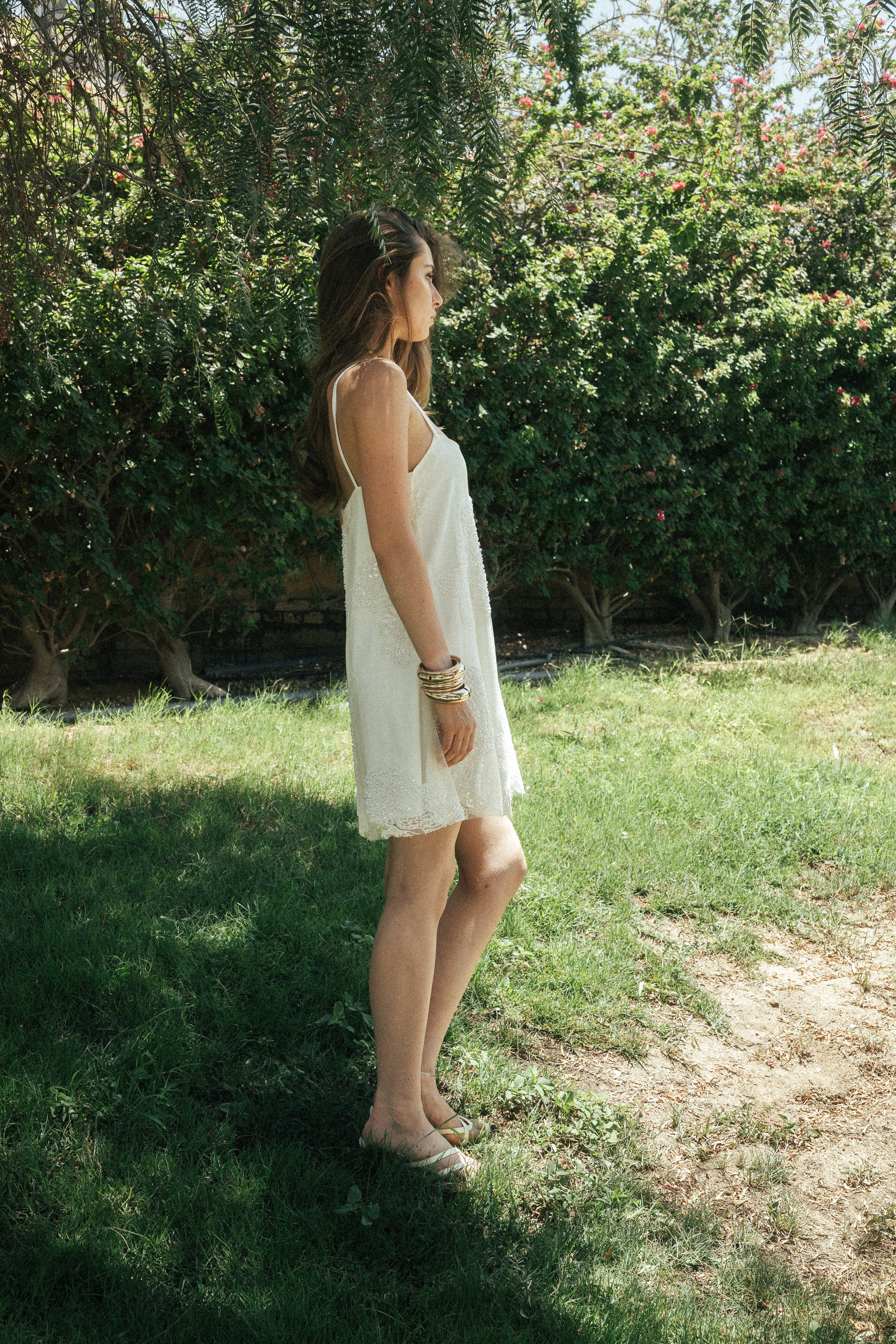 Signature Beaded Nightie in Off White
