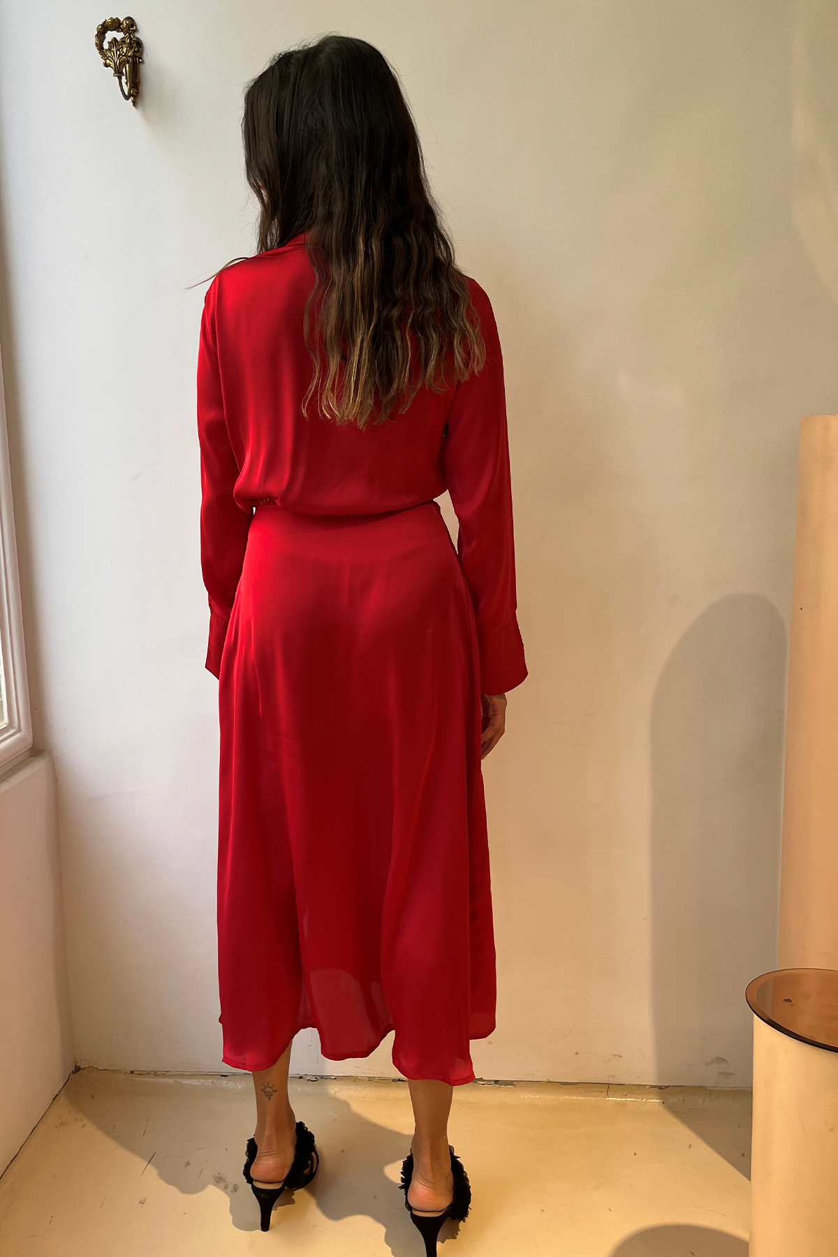 Long sleeve midi dress in Red