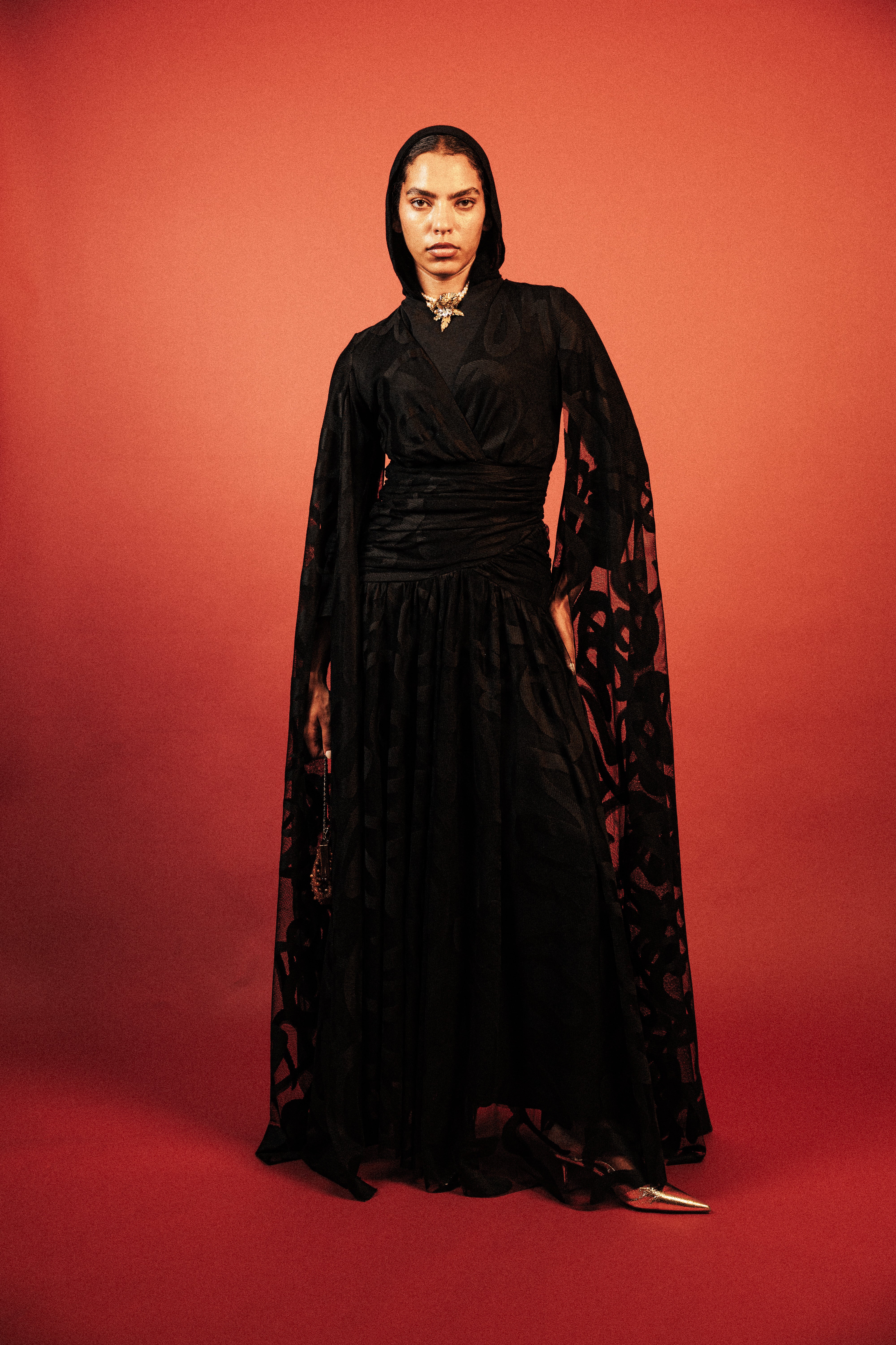 Long Sleeve Tulle Dress in Black