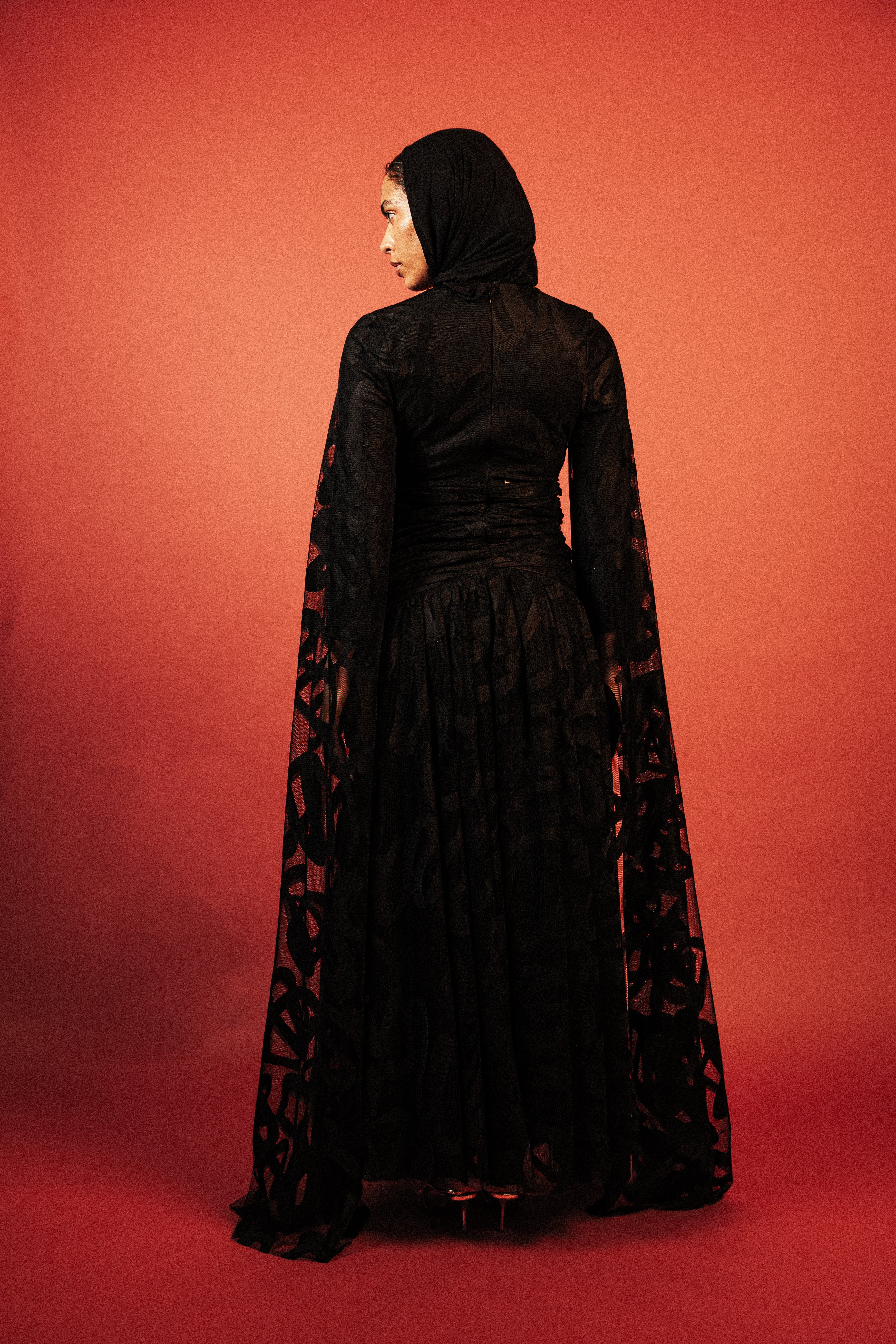 Long Sleeve Tulle Dress in Black