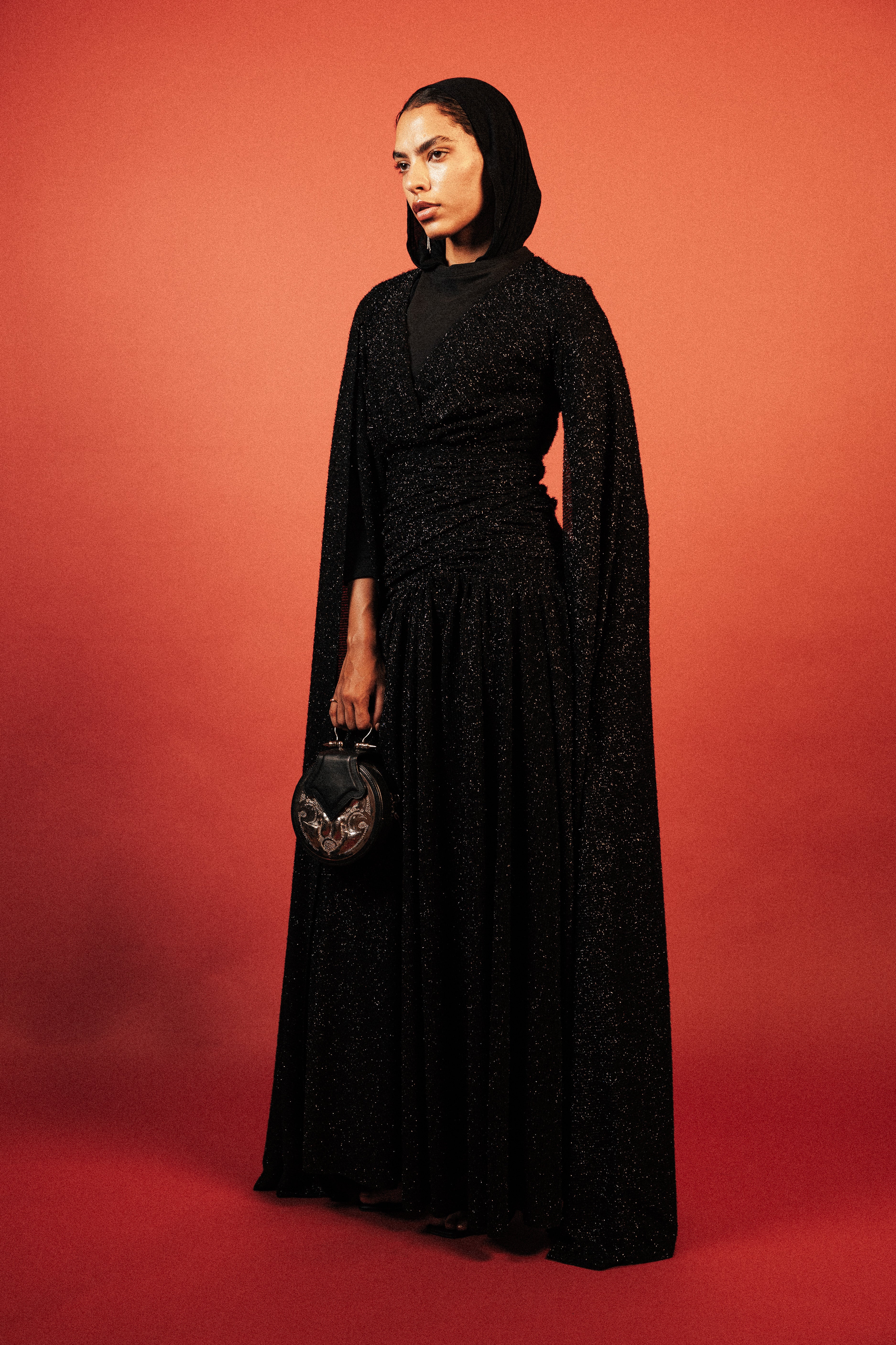 Long Sleeve Shimmery Dress in Black