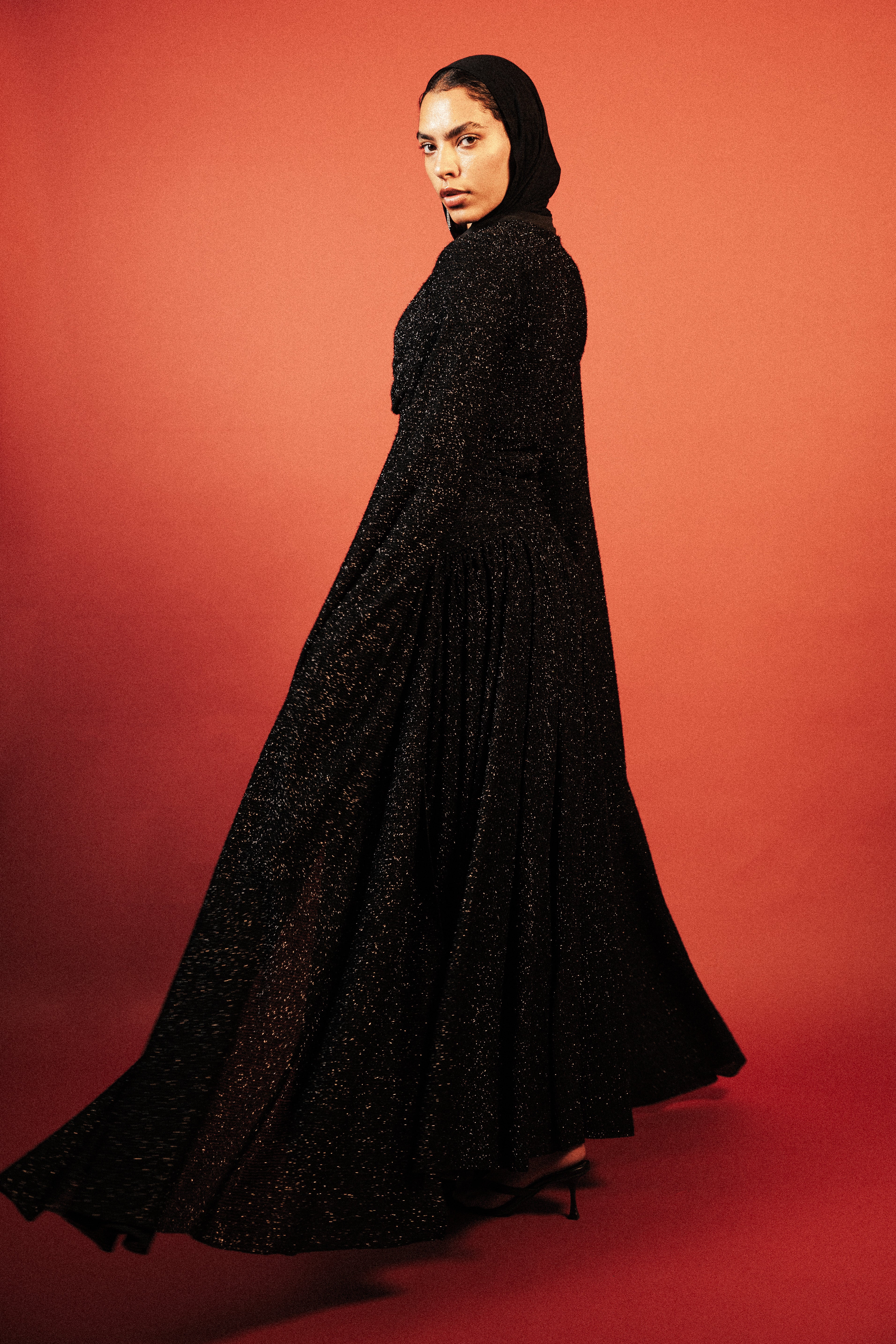 Long Sleeve Shimmery Dress in Black