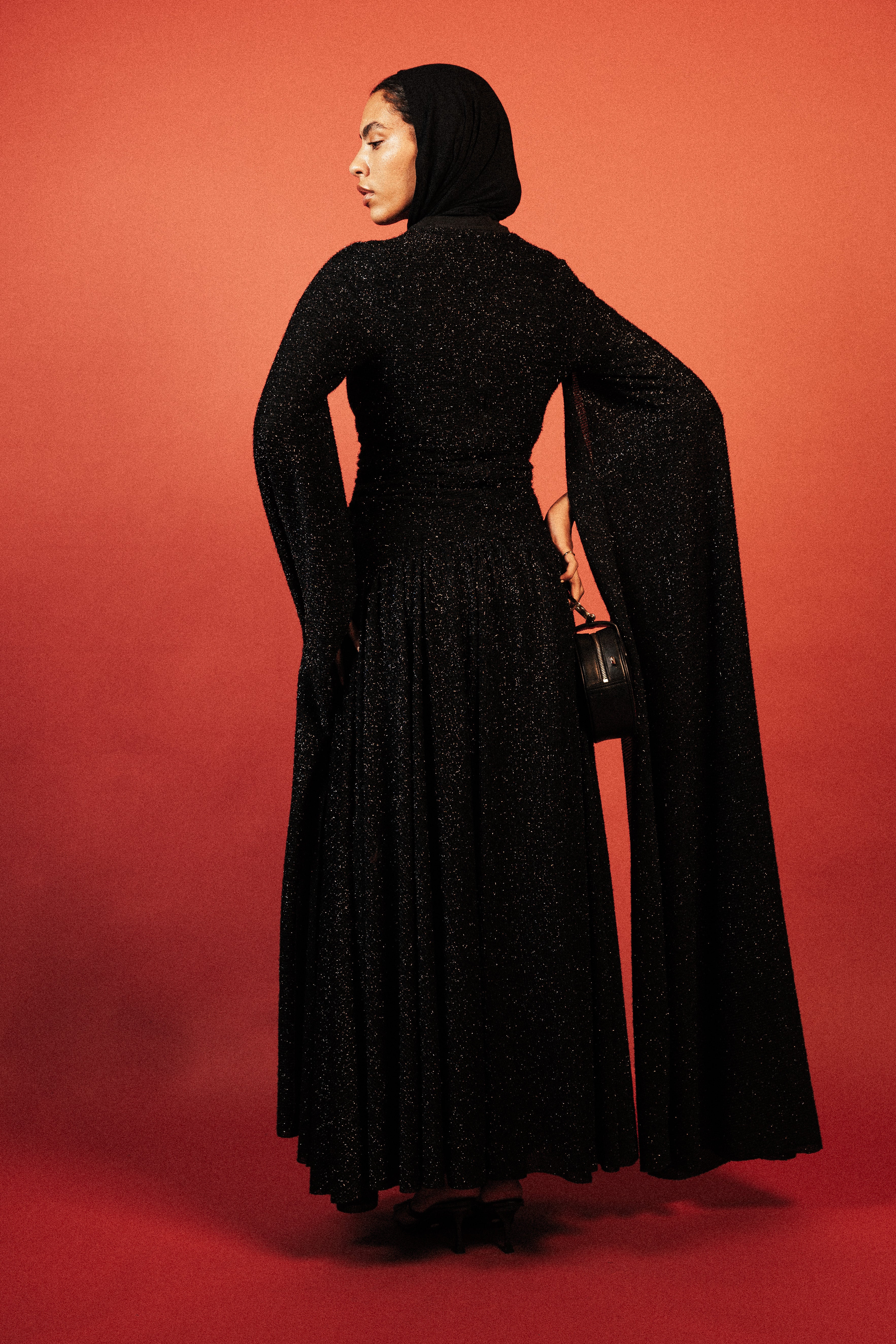 Long Sleeve Shimmery Dress in Black