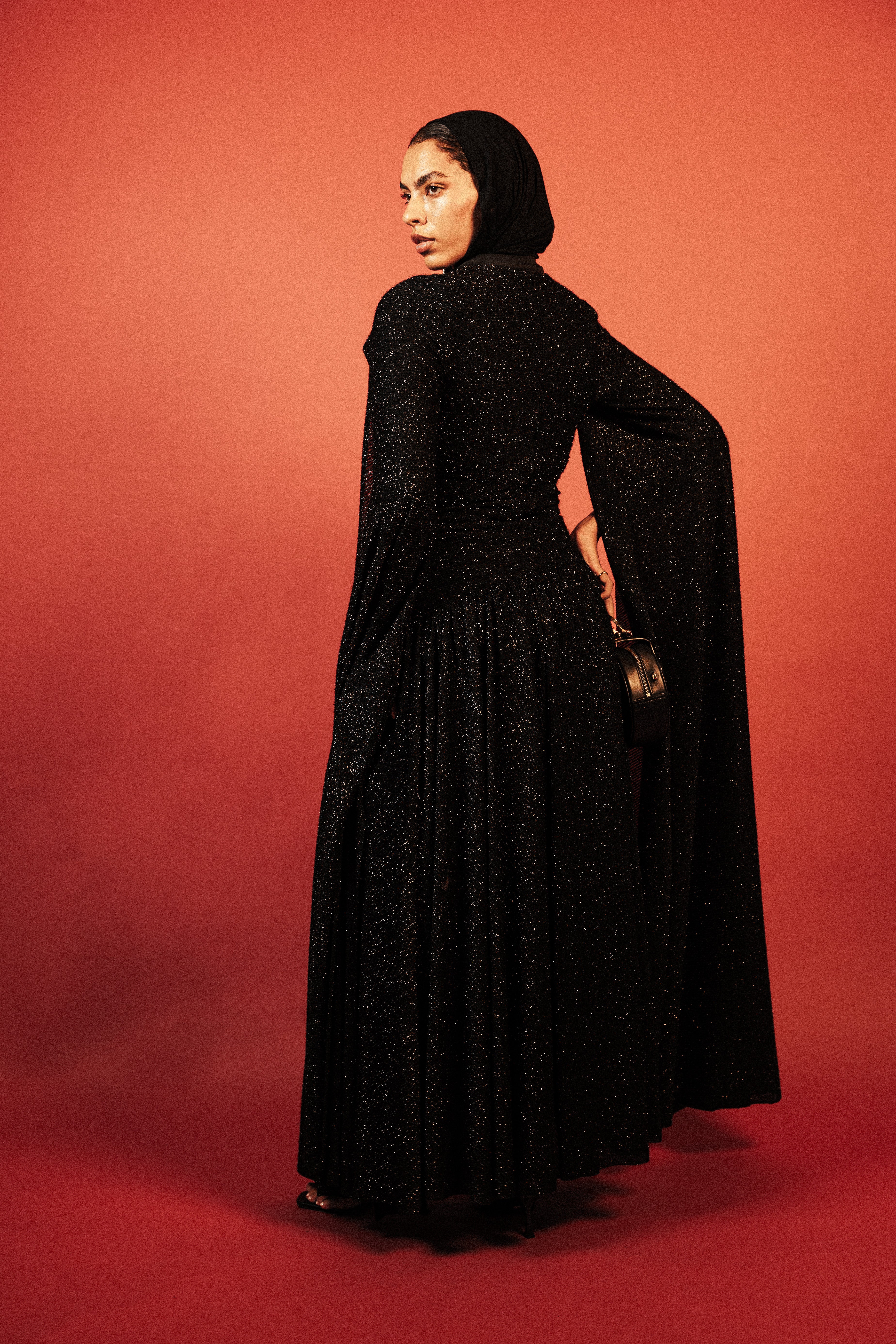 Long Sleeve Shimmery Dress in Black