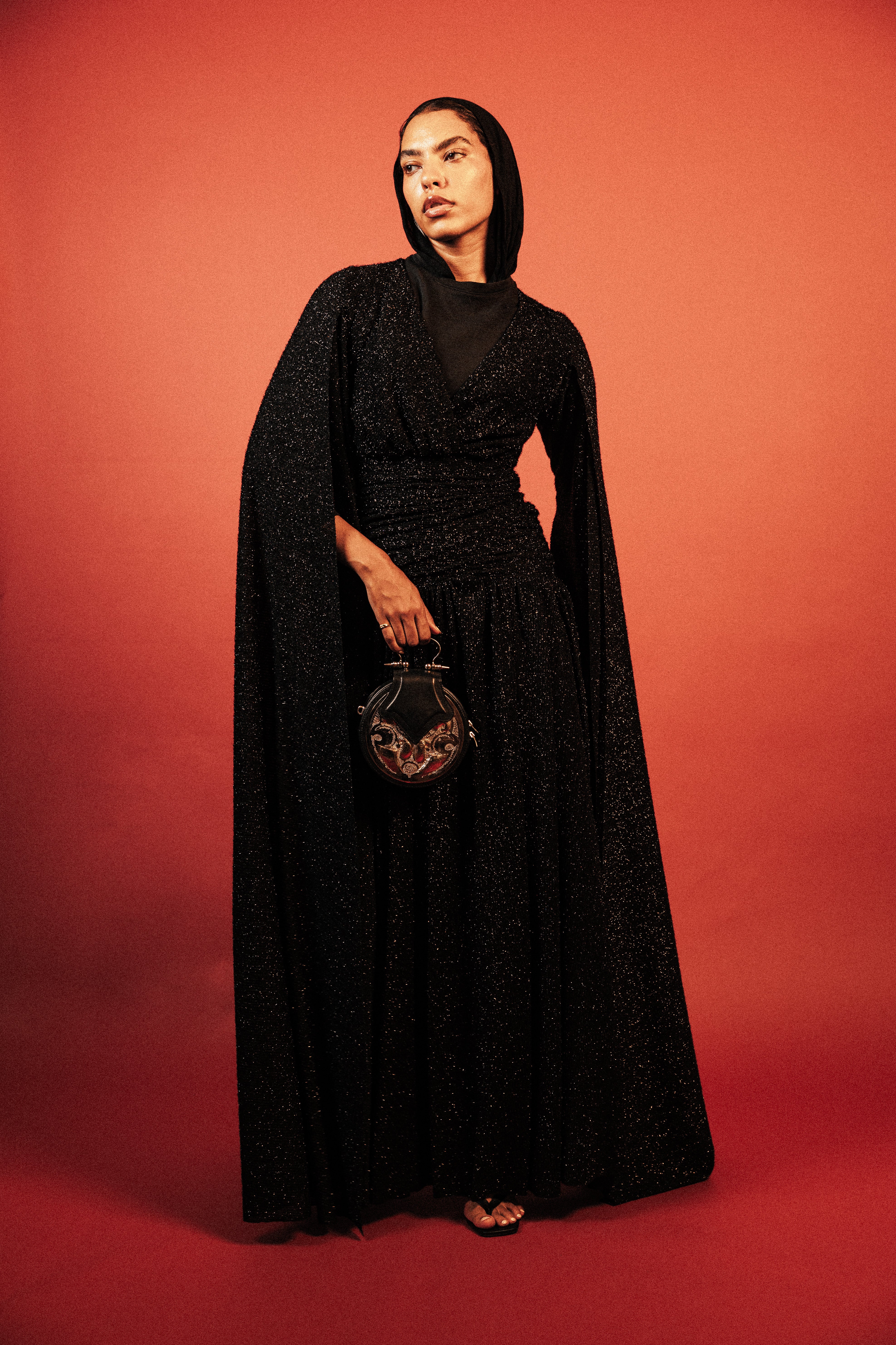 Long Sleeve Shimmery Dress in Black