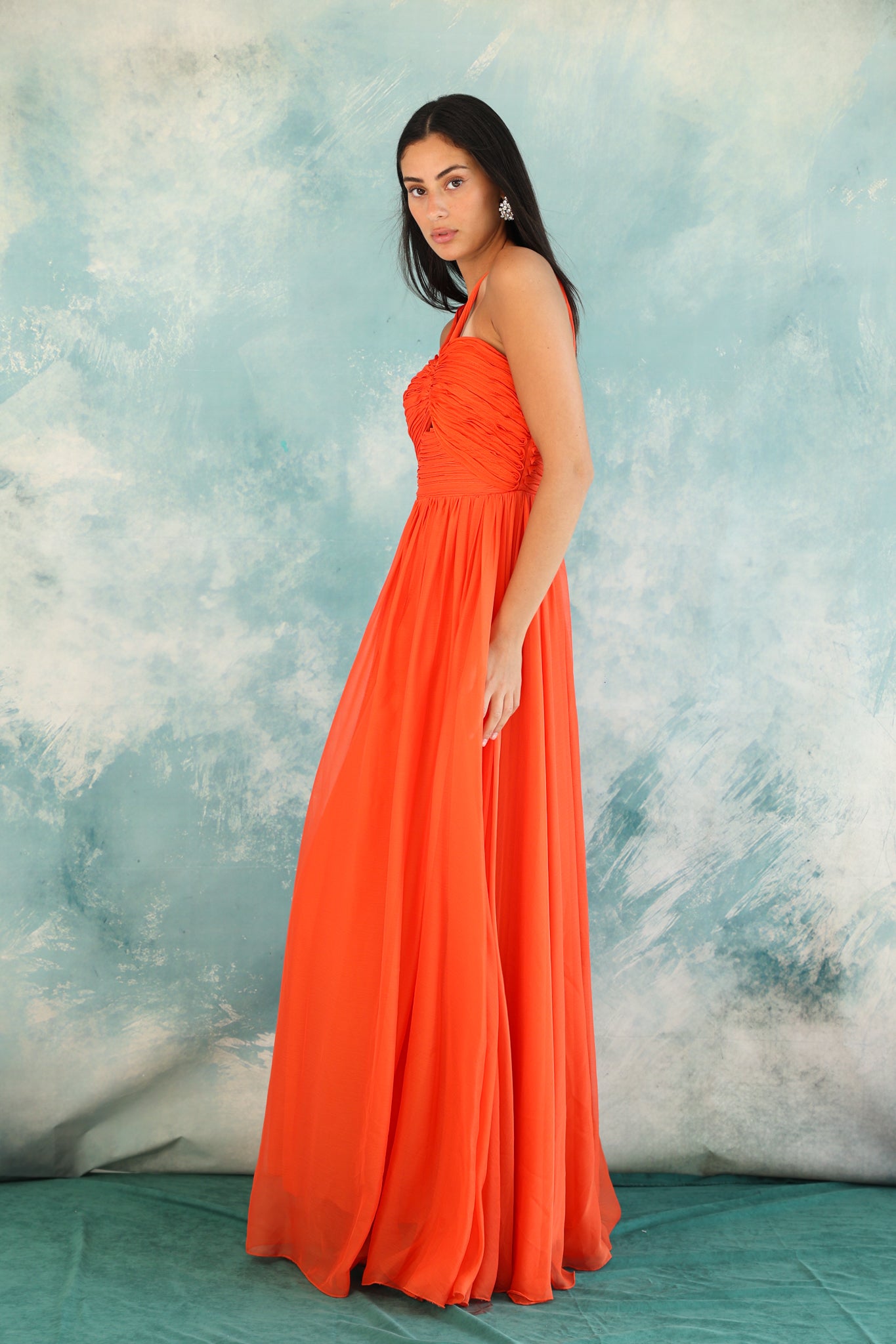 Cut out Chiffon dress in Orange