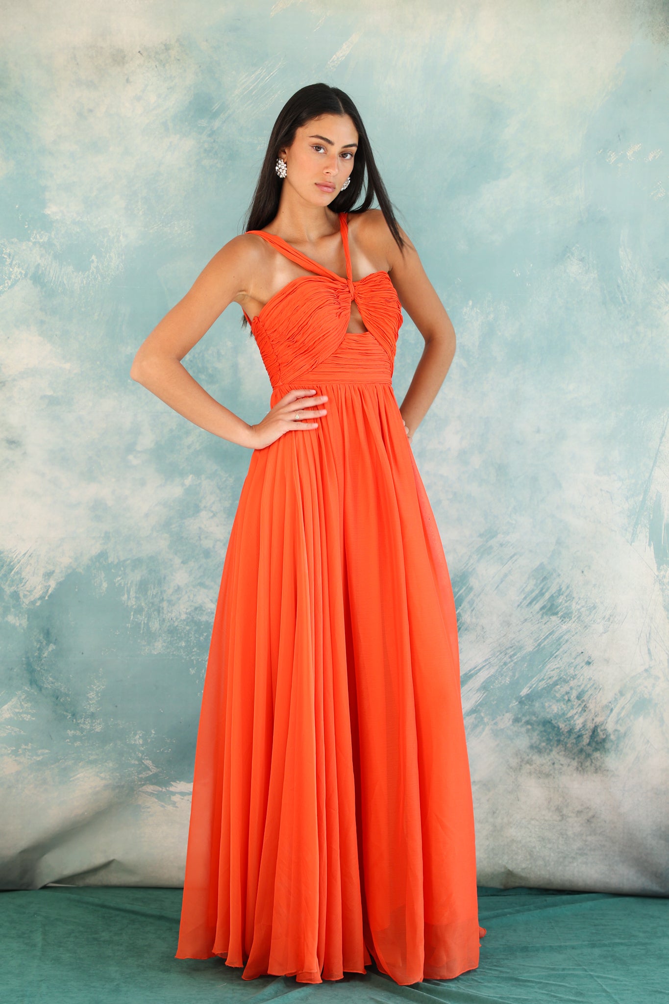 Cut out Chiffon dress in Orange