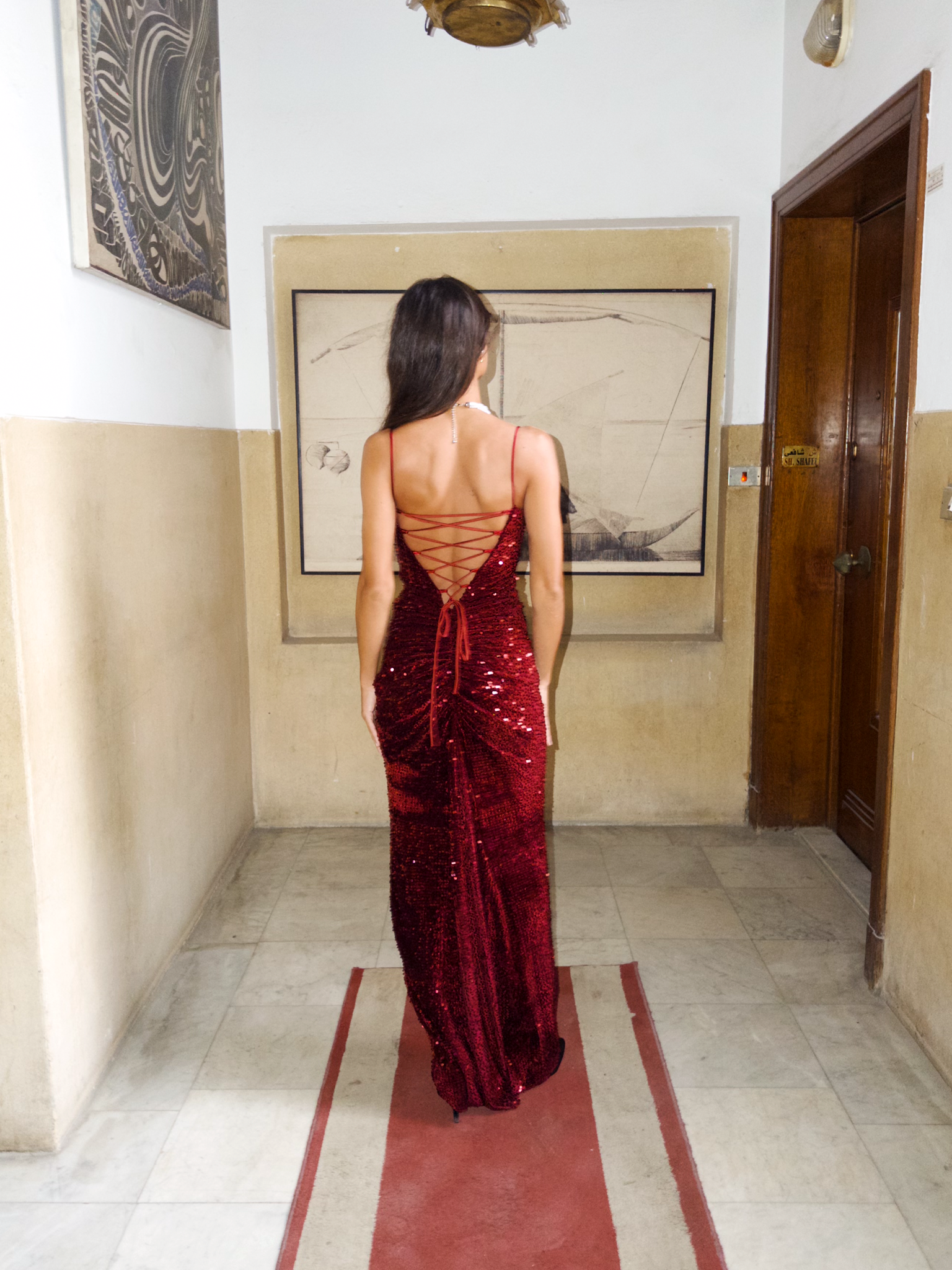 Strappy Velvet with Sequins Dress in Burgundy