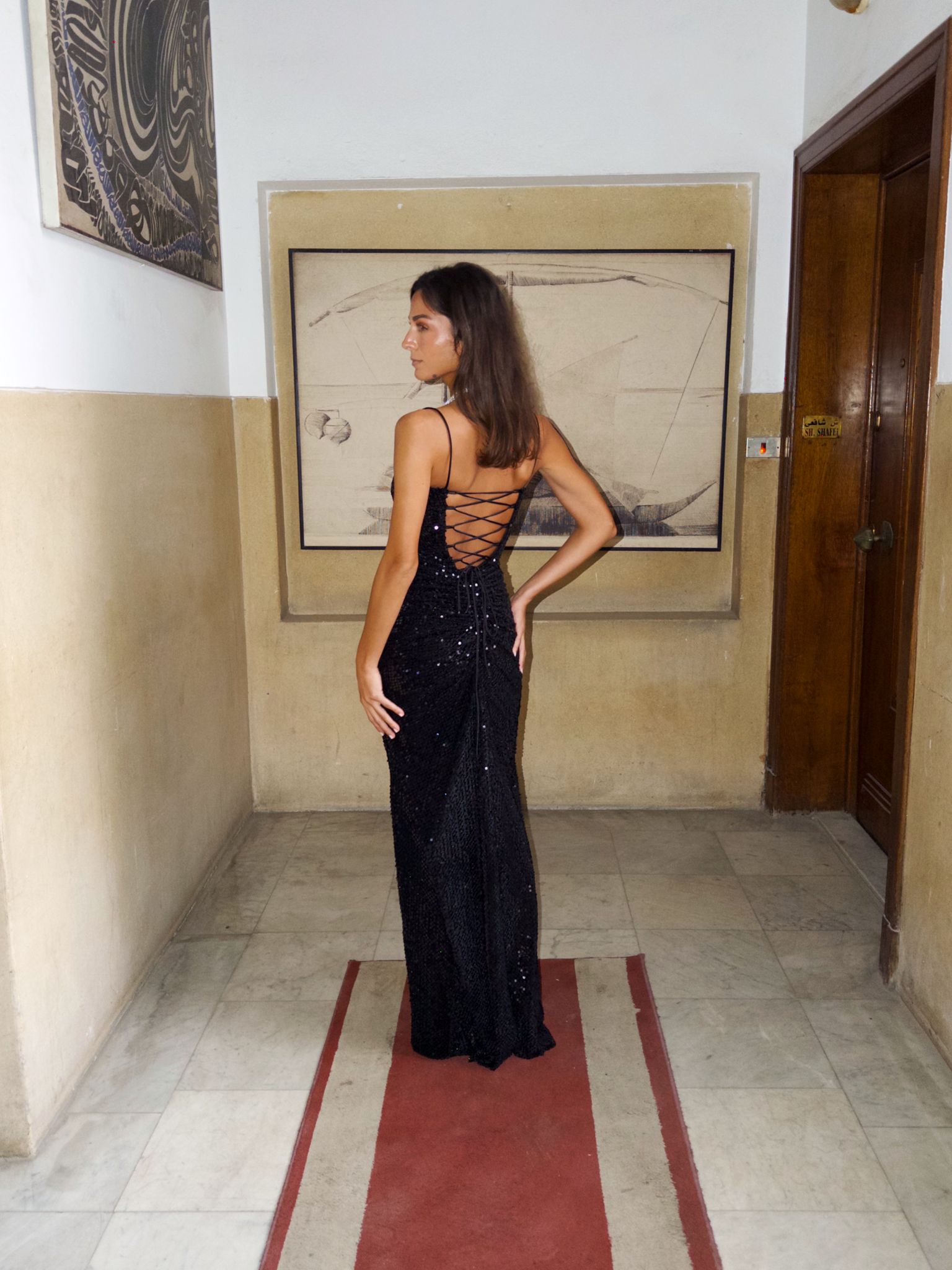 Strappy Velvet with Sequins Dress in Black