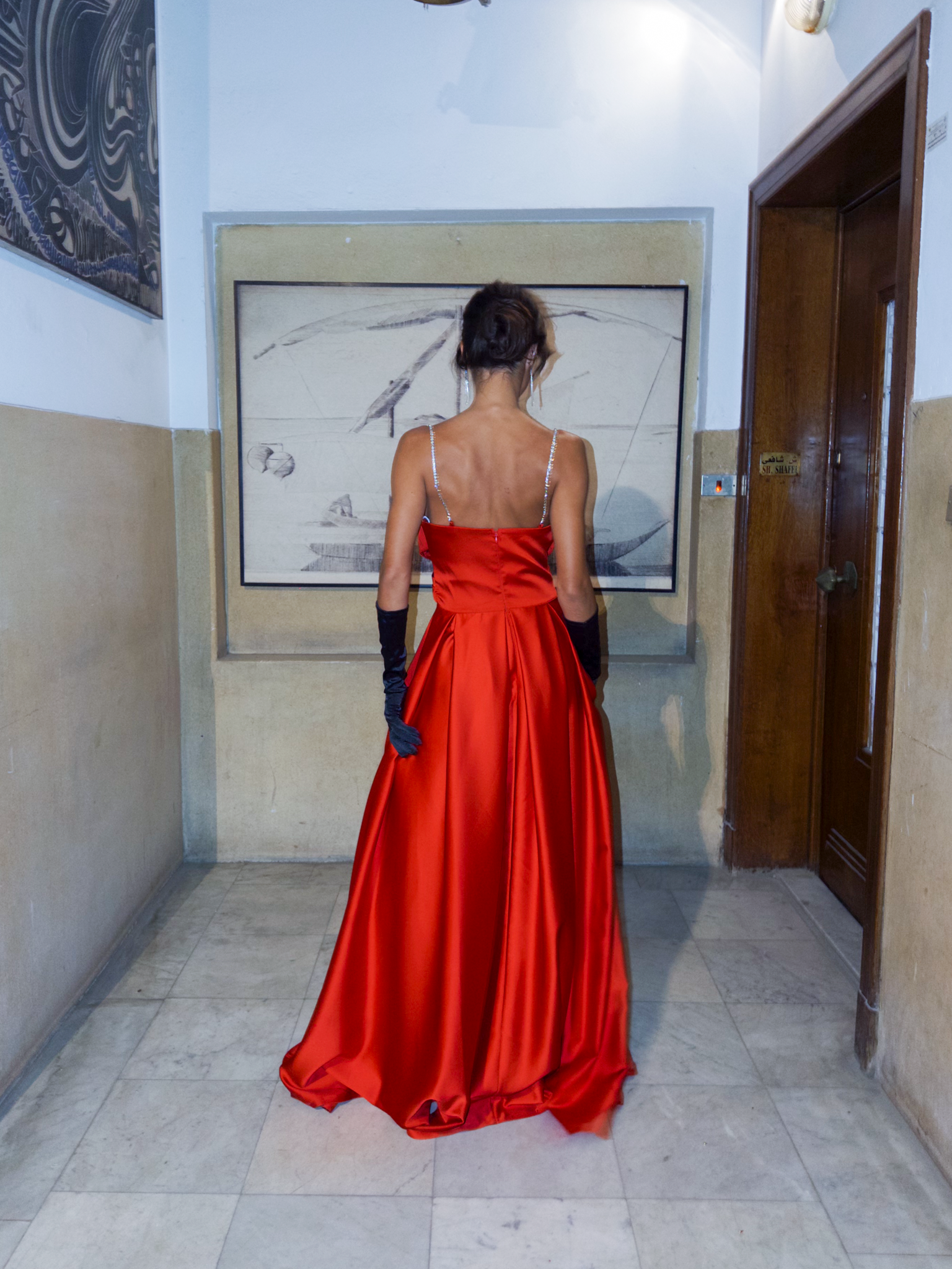 Satin Princess Dress with cut out in Red