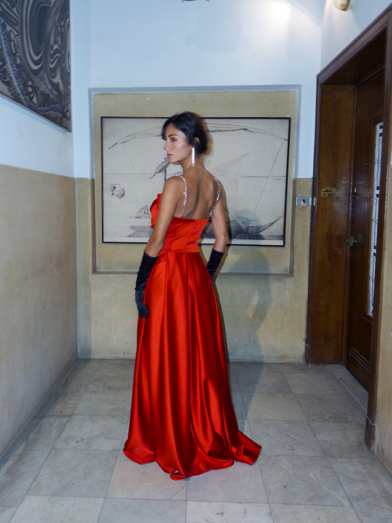 Satin Princess Dress with cut out in Red