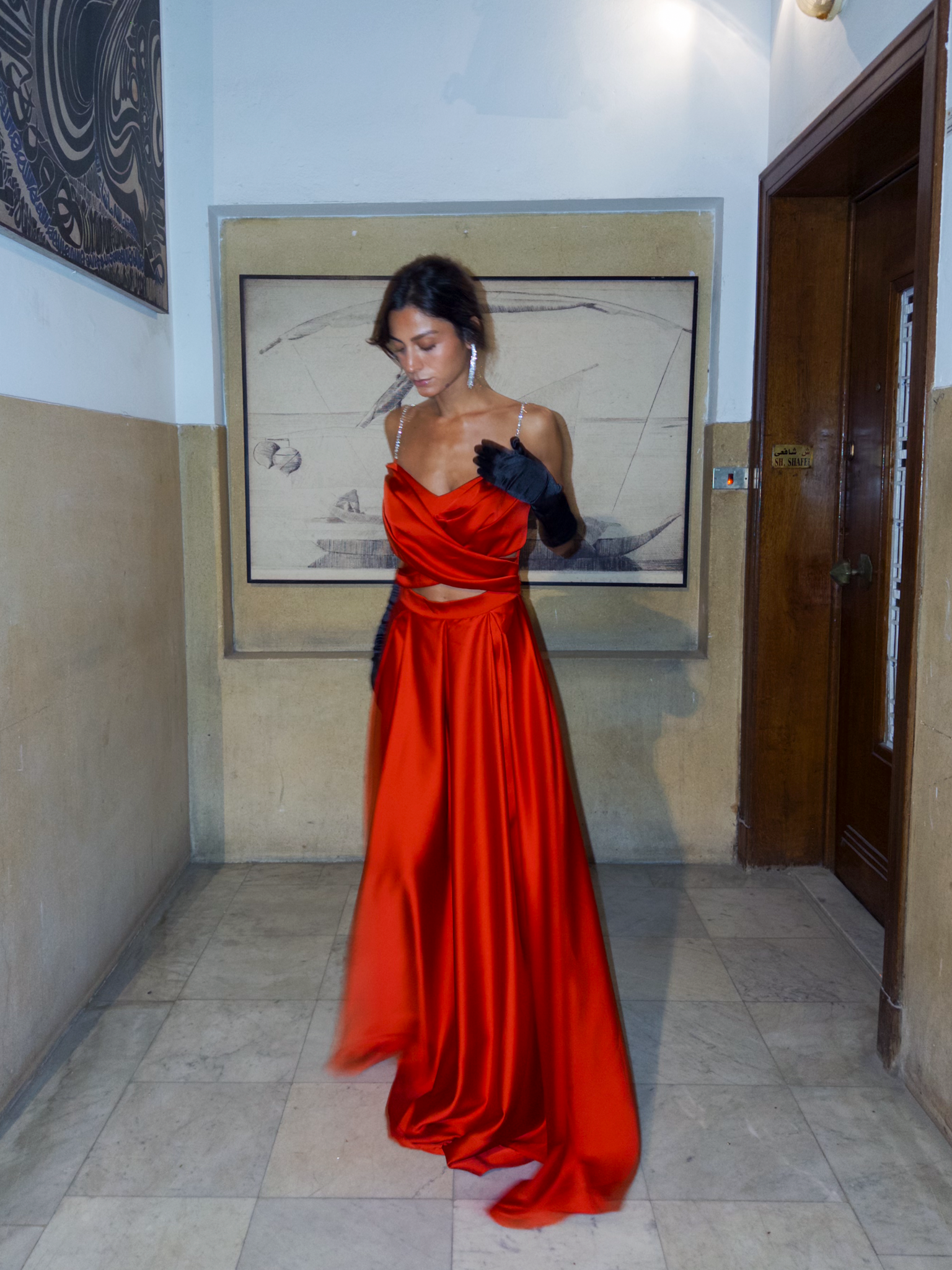 Satin Princess Dress with cut out in Red