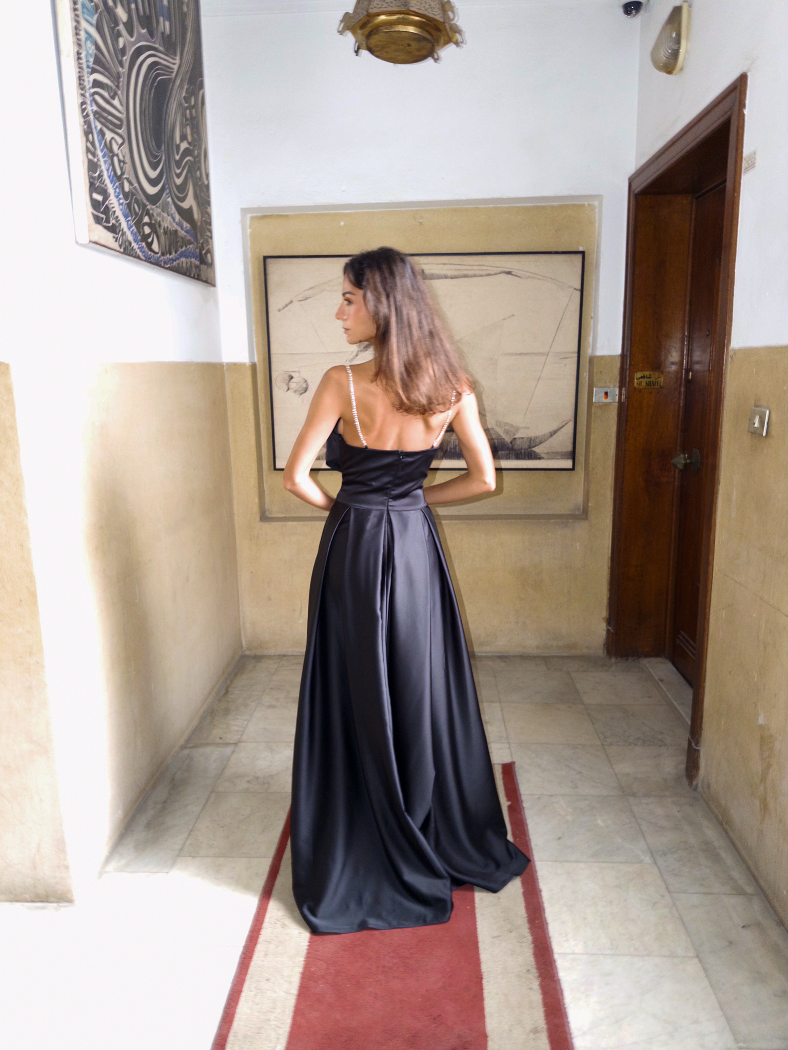 Satin Princess Dress with cut out in Black