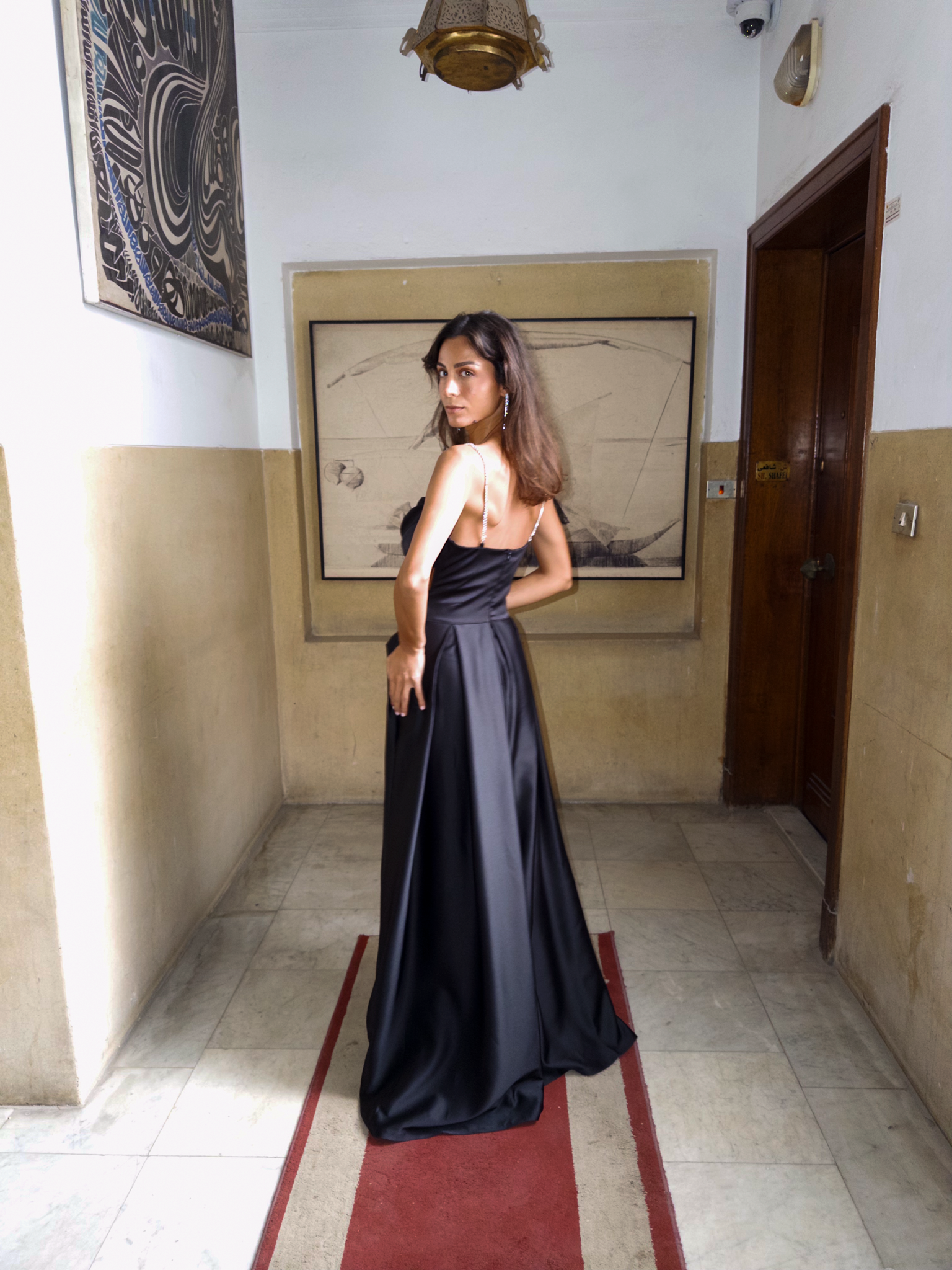 Satin Princess Dress with cut out in Black