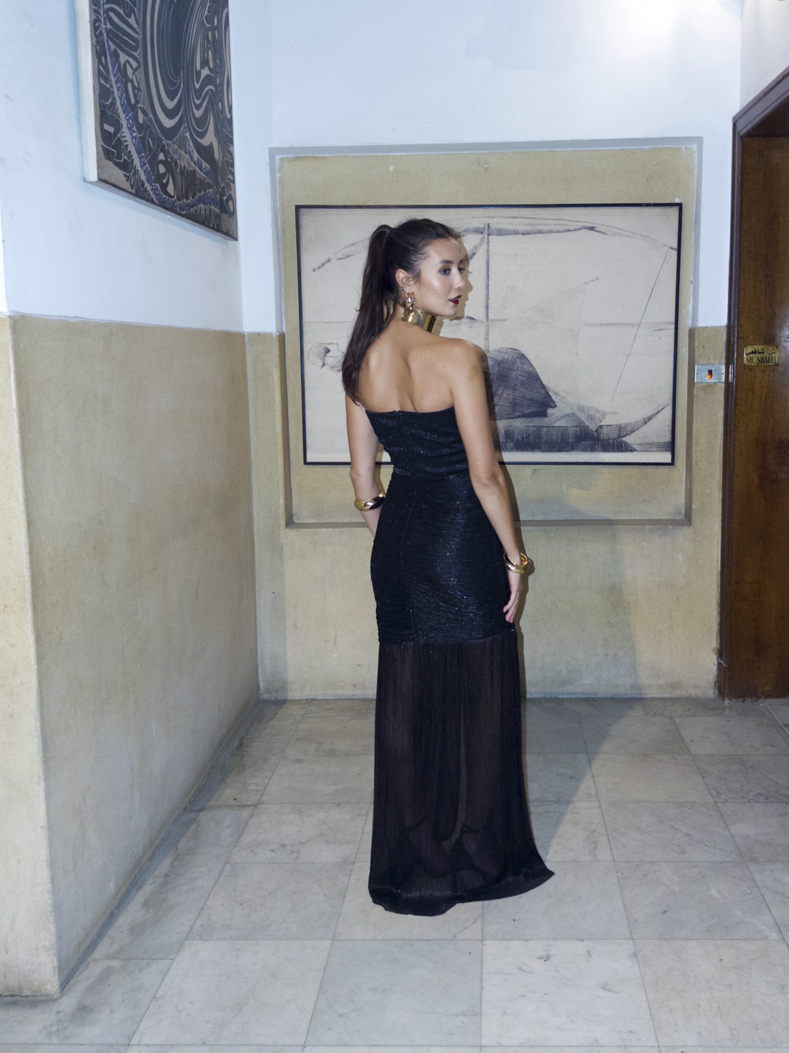 Draped Shimmery Dress in Black