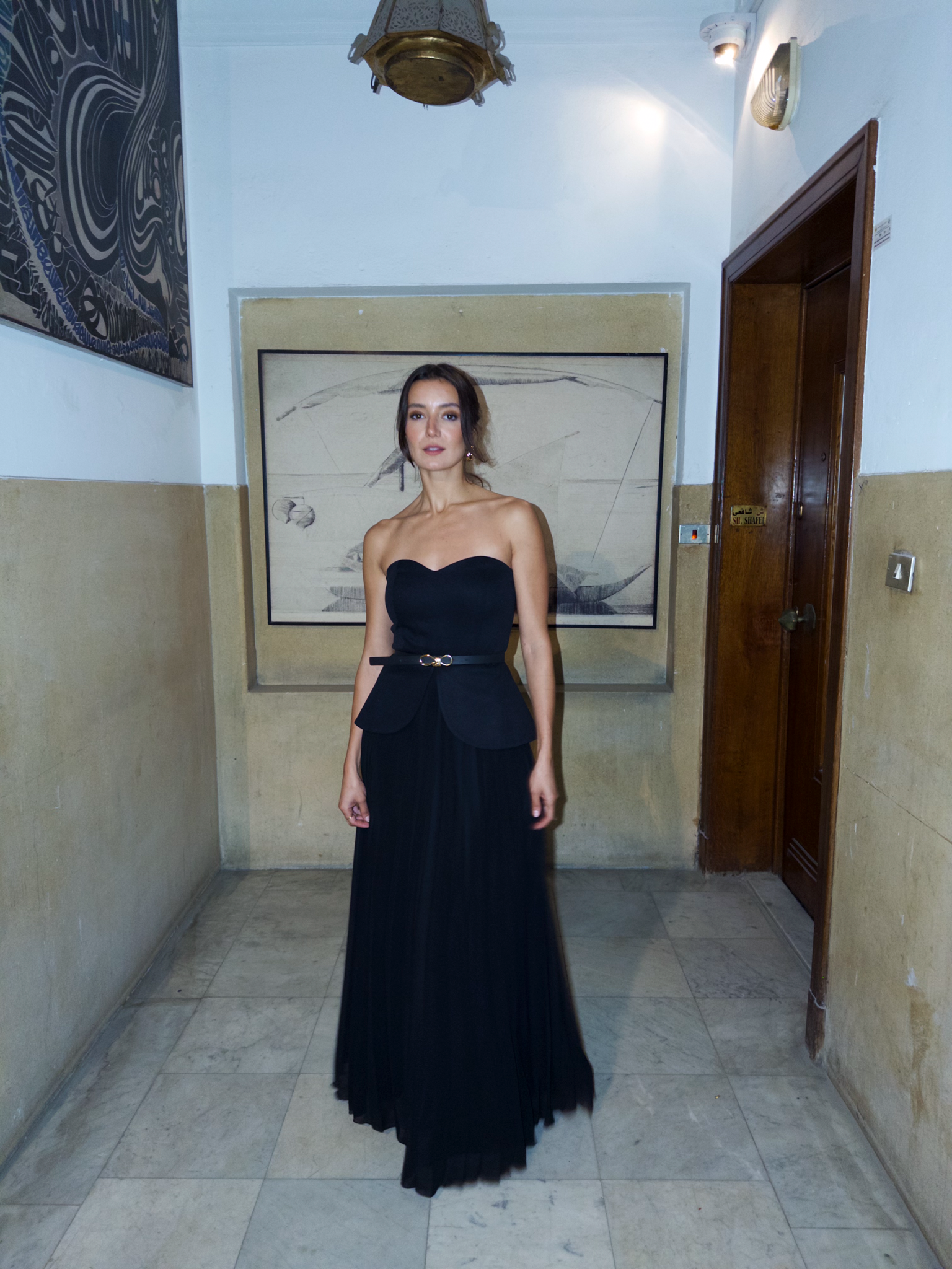 Corset Dress with Flowy Skirt in Black