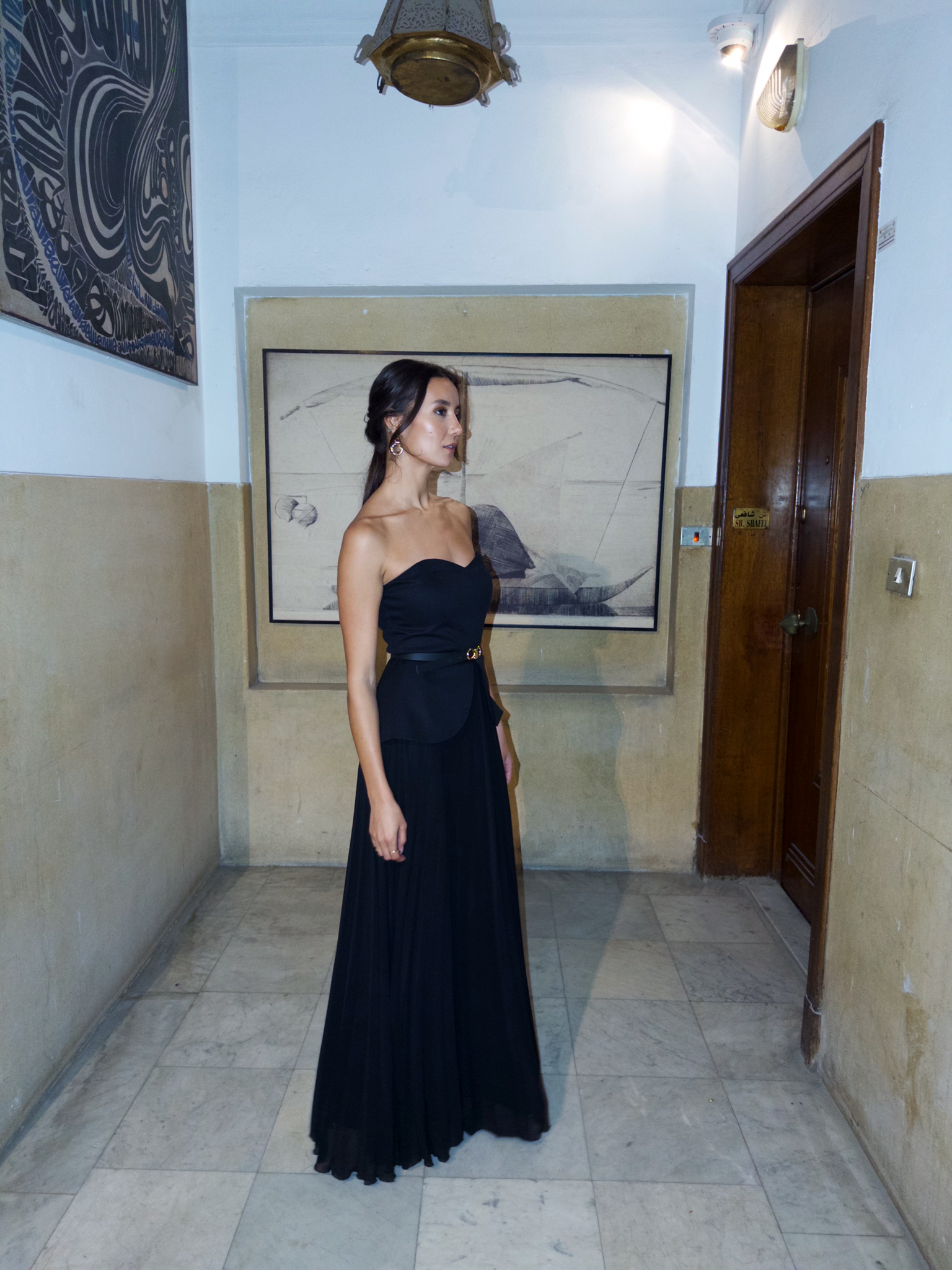 Corset Dress with Flowy Skirt in Black