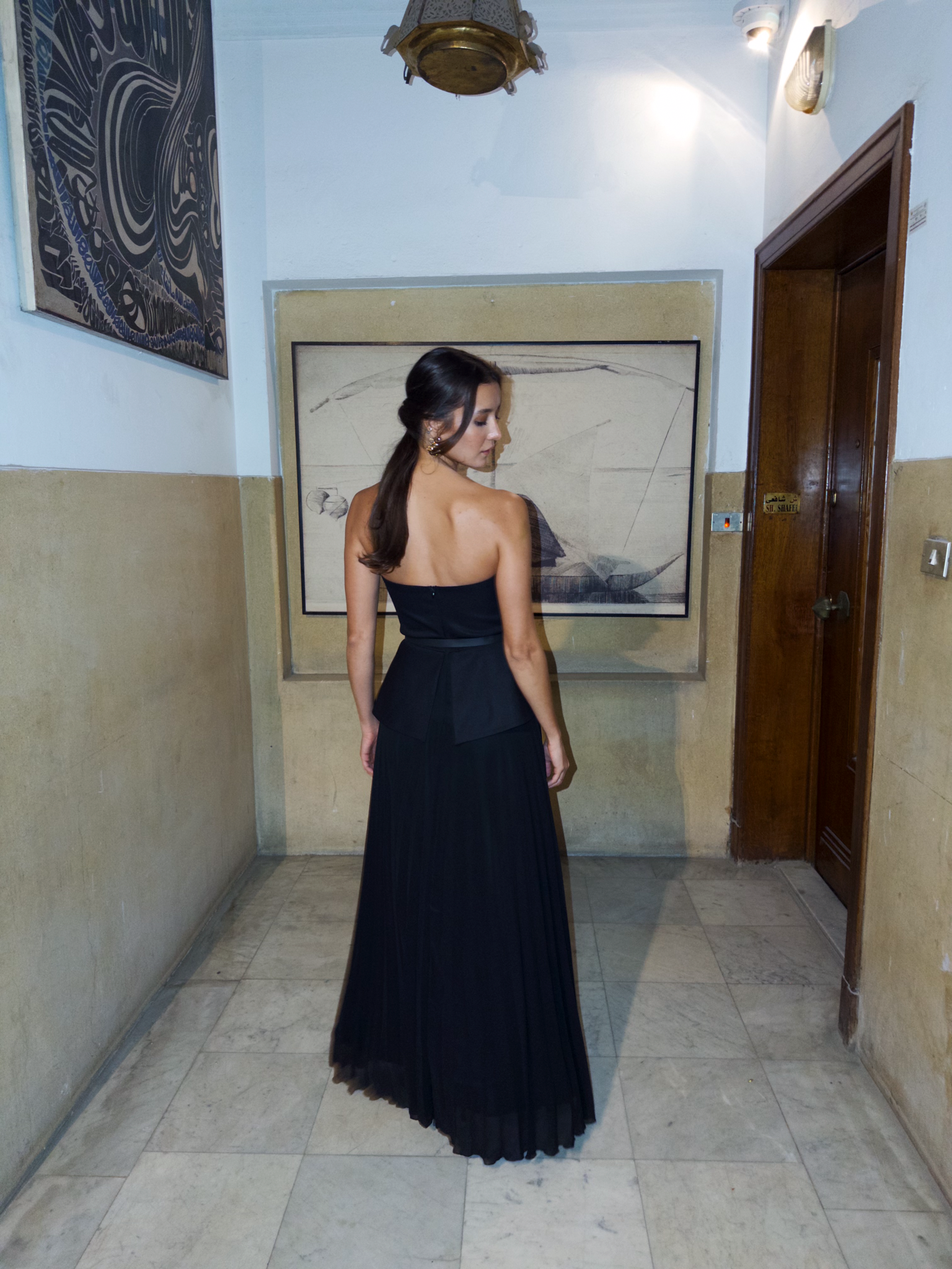 Corset Dress with Flowy Skirt in Black