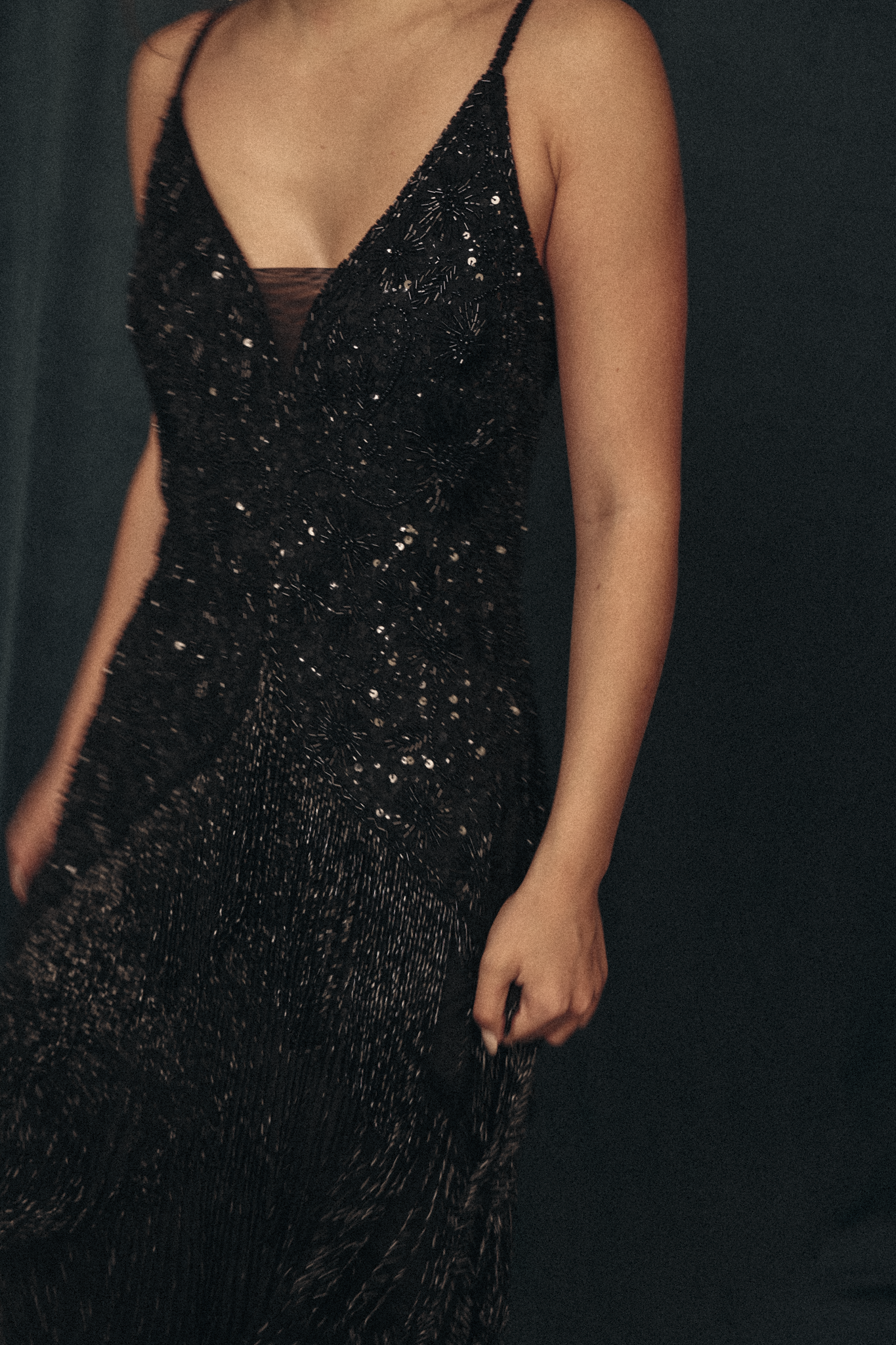 Heavy Fringes Dress in Black