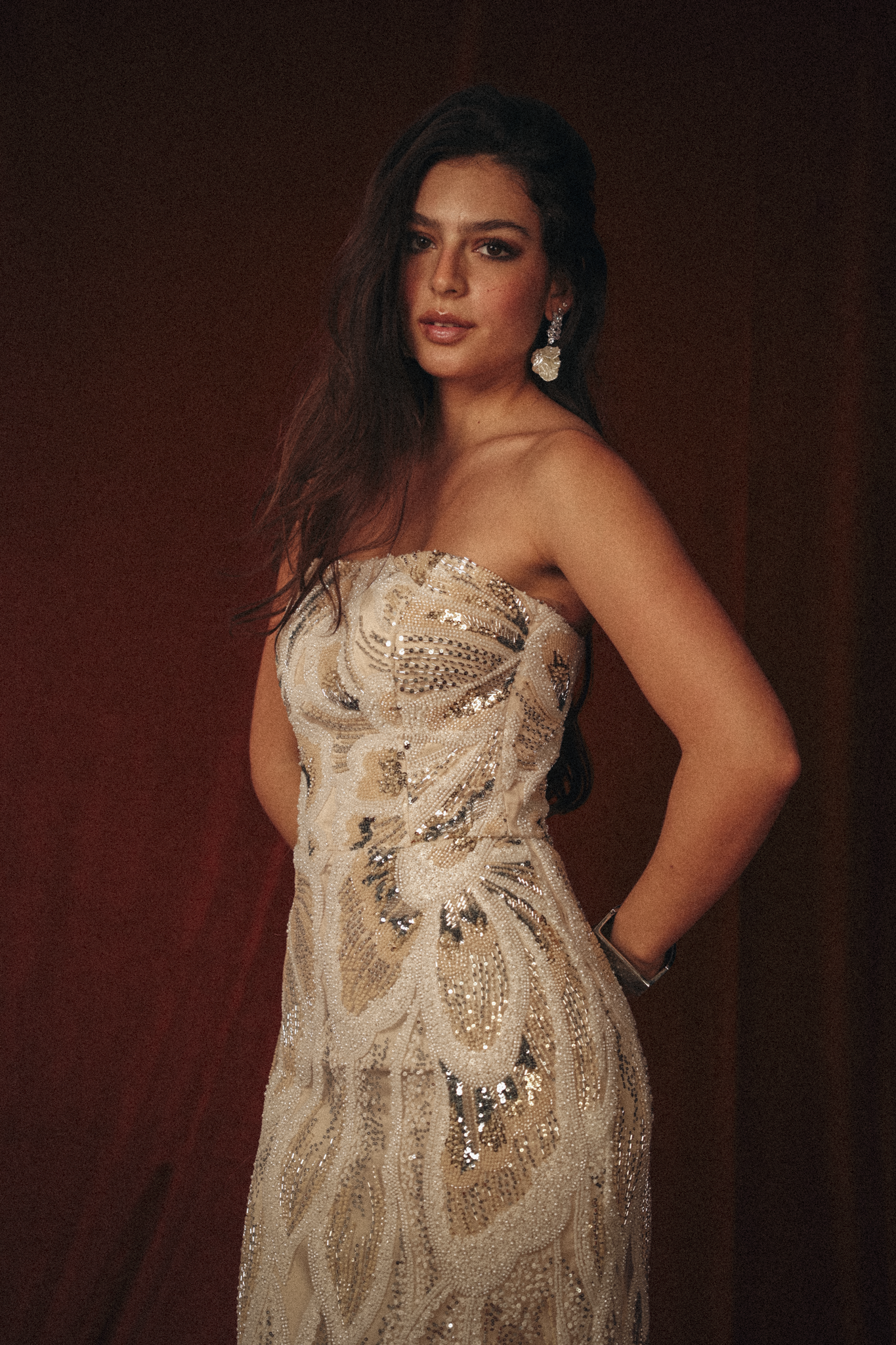 Beaded tube dress in off white