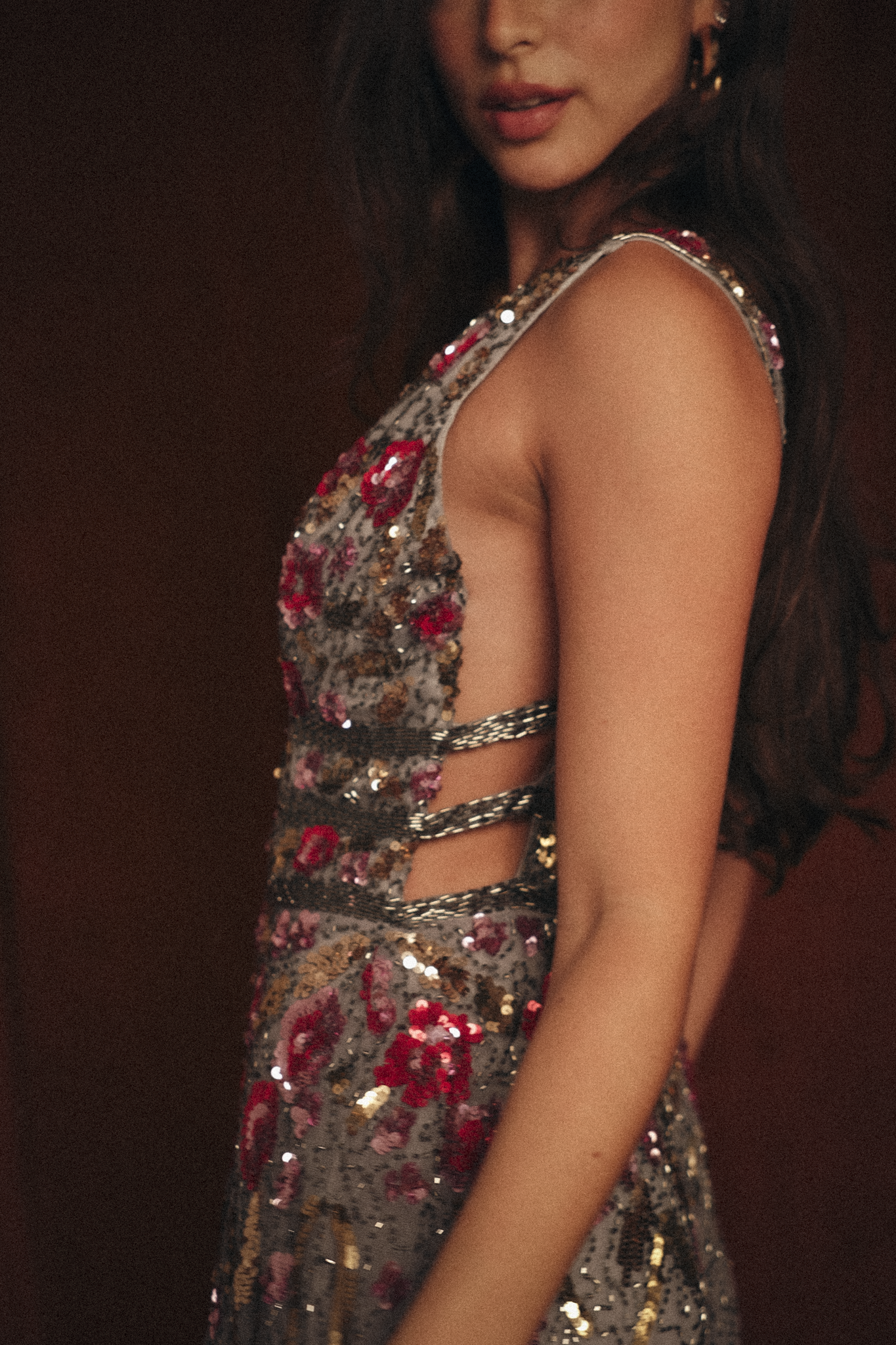 Long Beaded Garden Dress in Grey