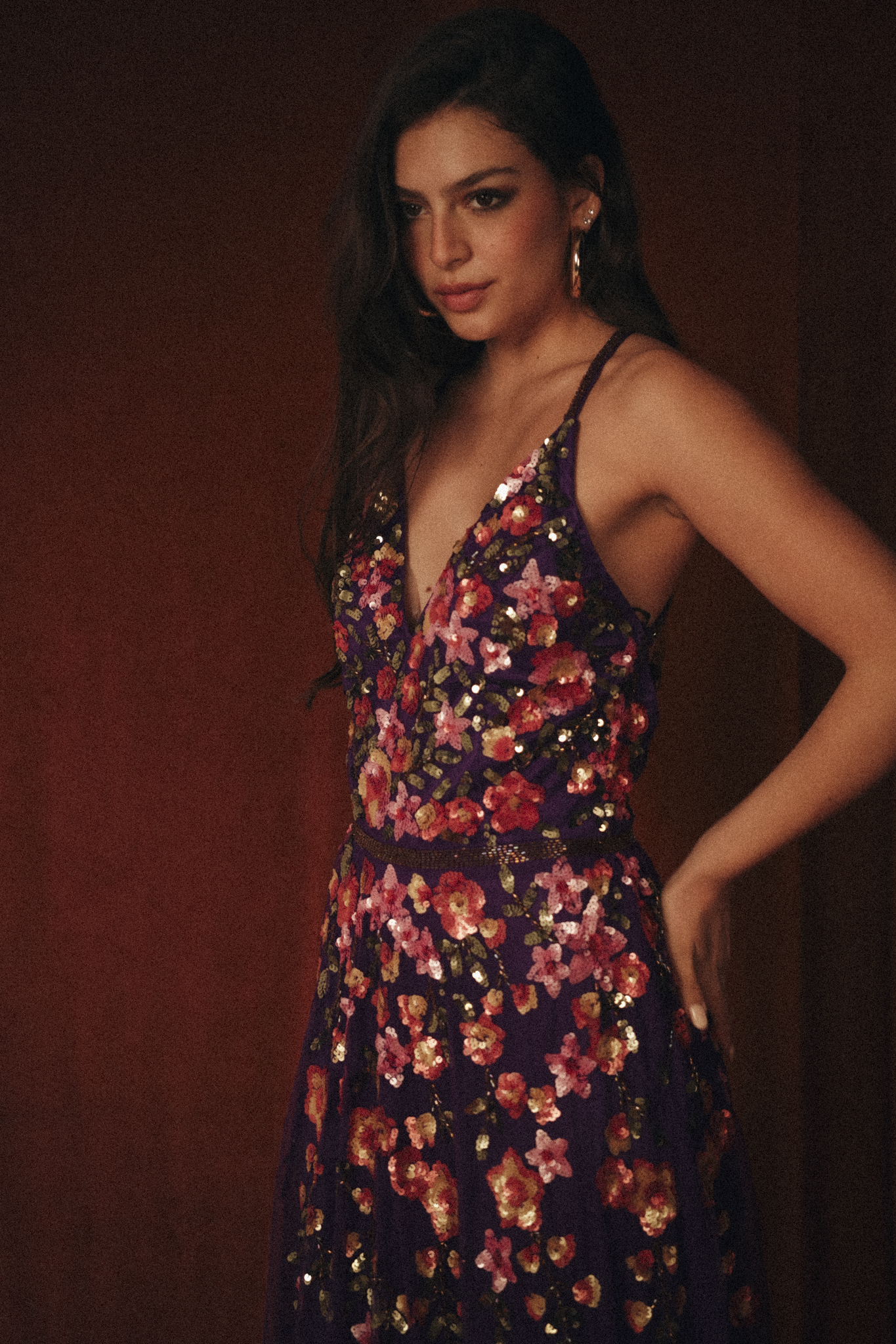 Long Beaded Garden Dress in Blue