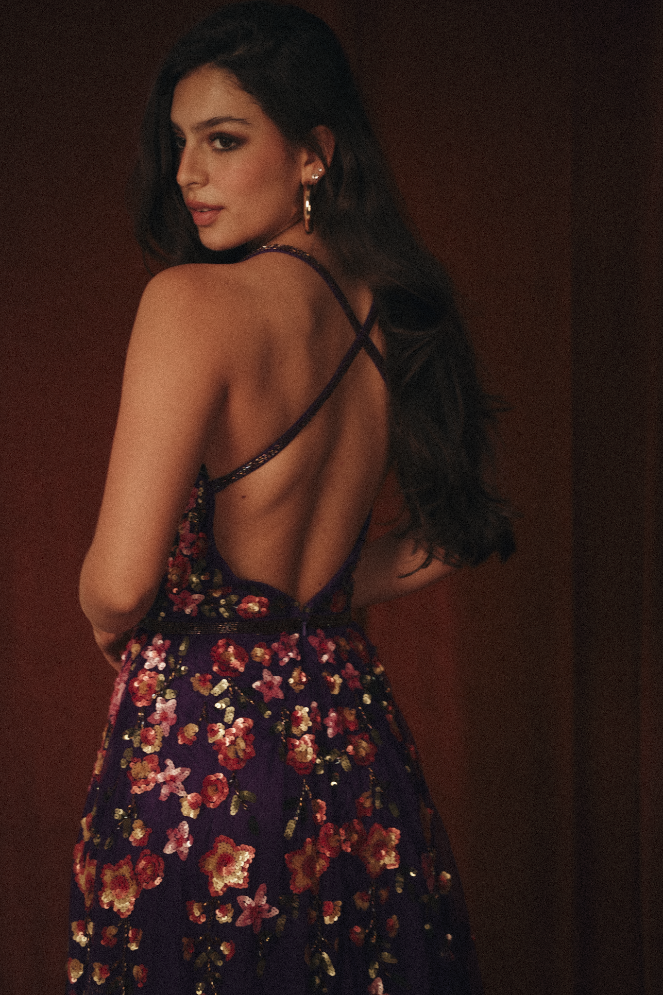 Long Beaded Garden Dress in Blue