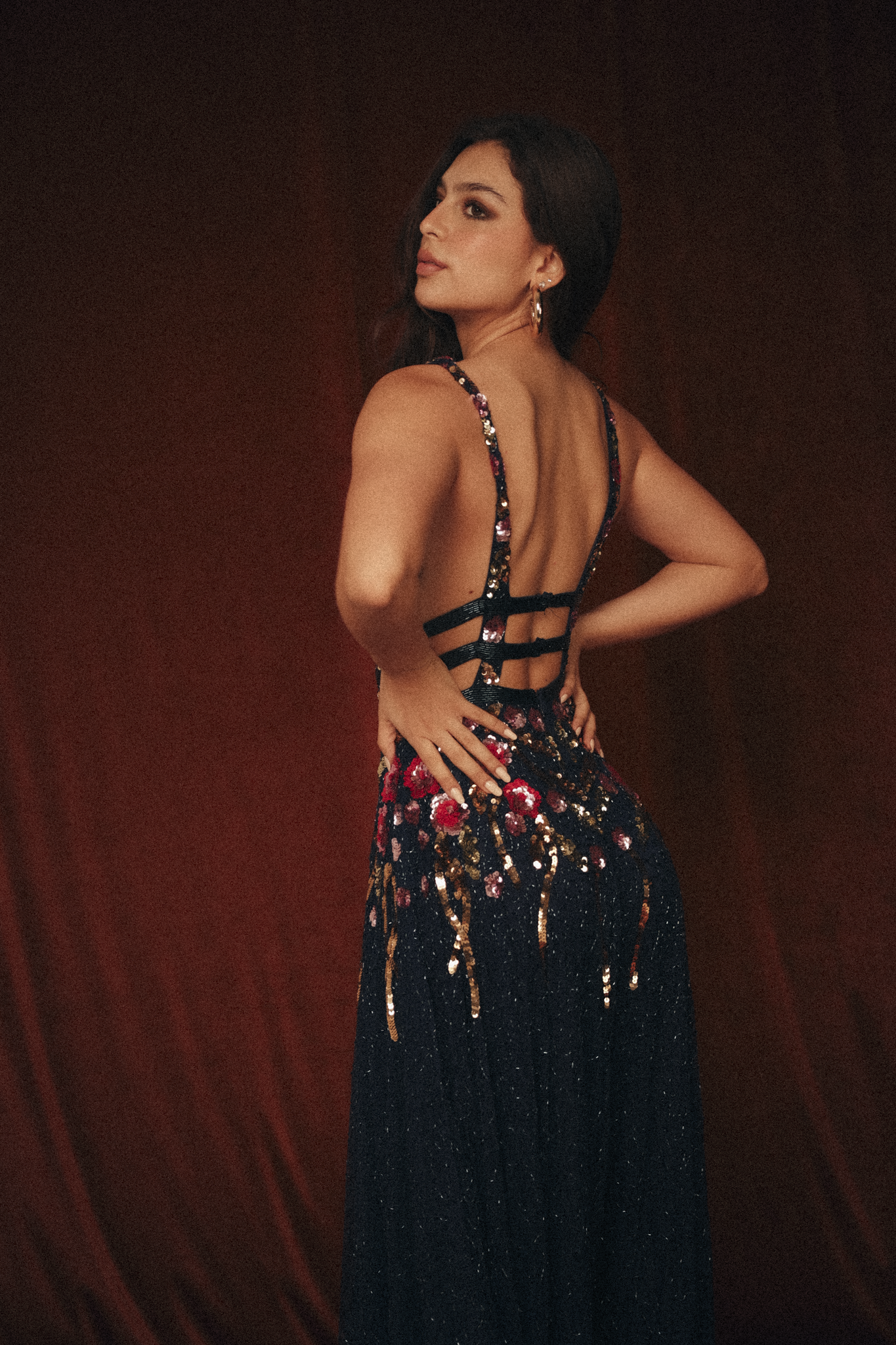 Long Beaded Garden Dress in Dark Green