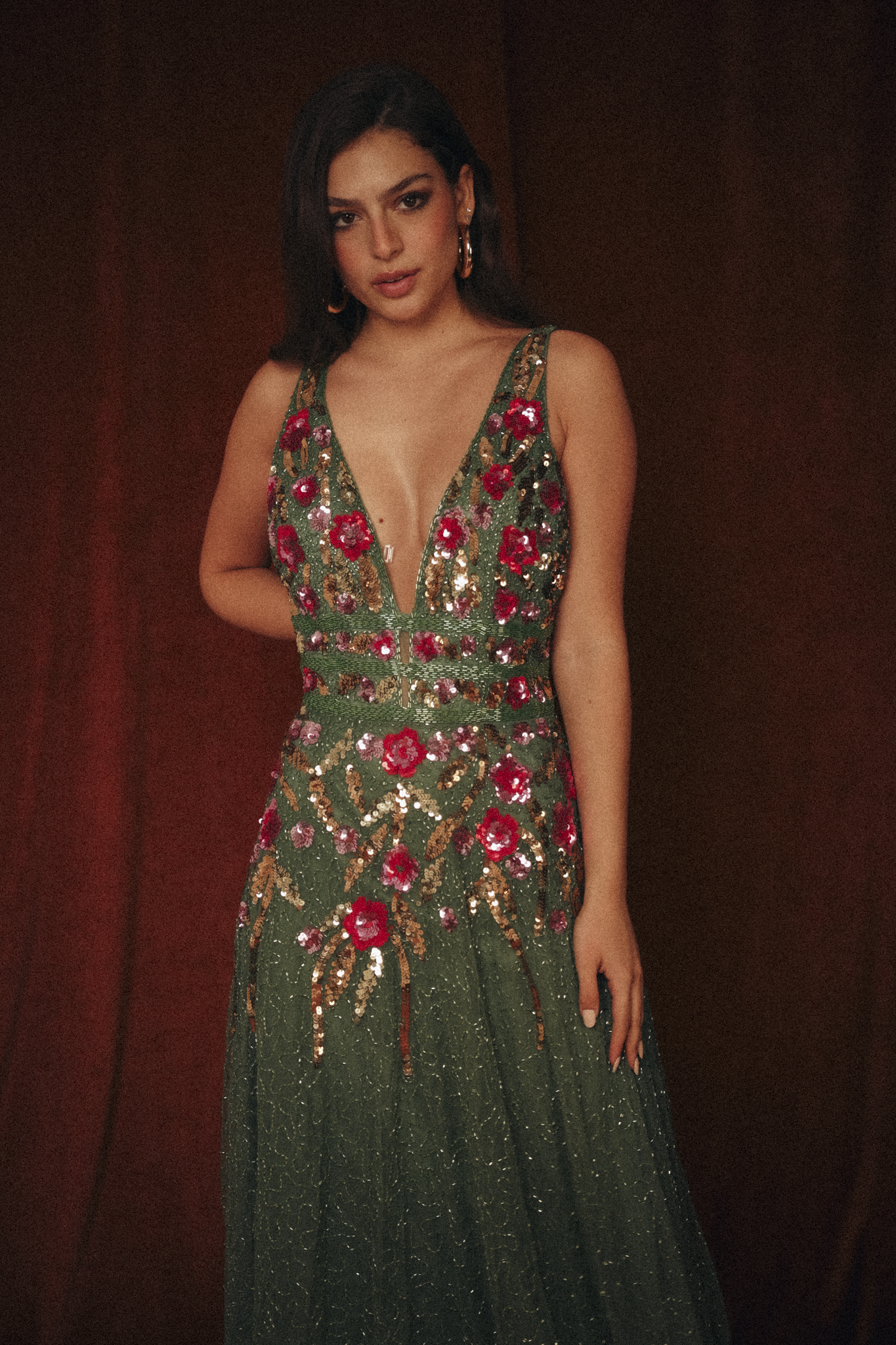 Long Beaded Garden Dress in Green